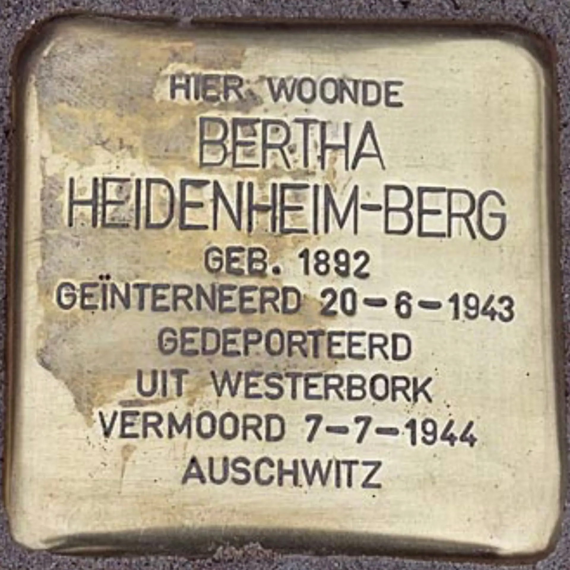 Struikelsteen voor Bertha Heidenheim-Berg