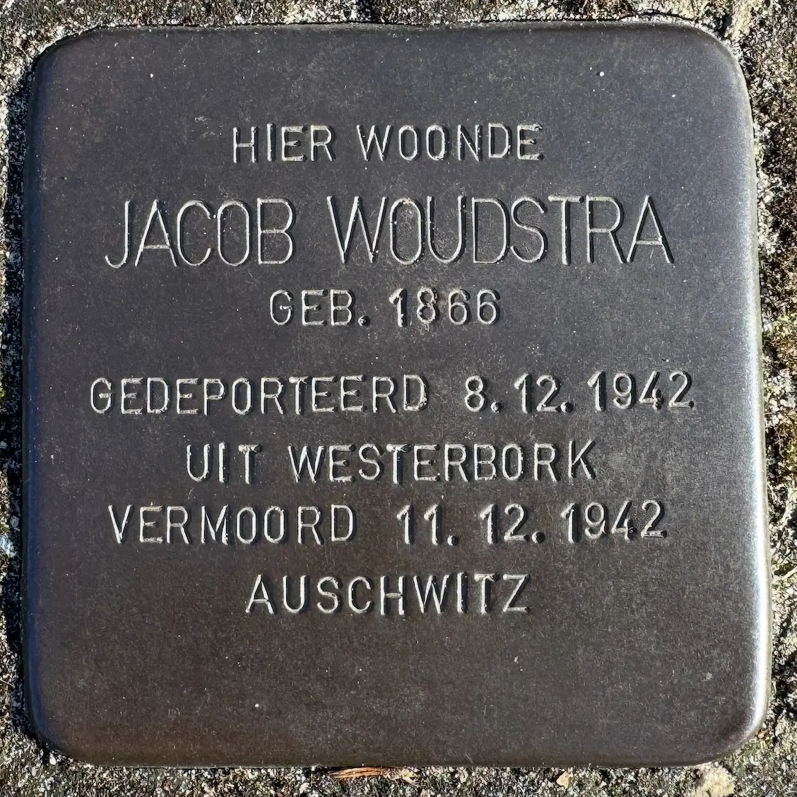 Struikelsteen voor Jacob Woudstra