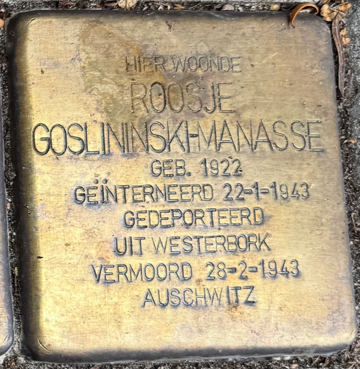 Struikelsteen voor Roosje Goslinski-Manassen