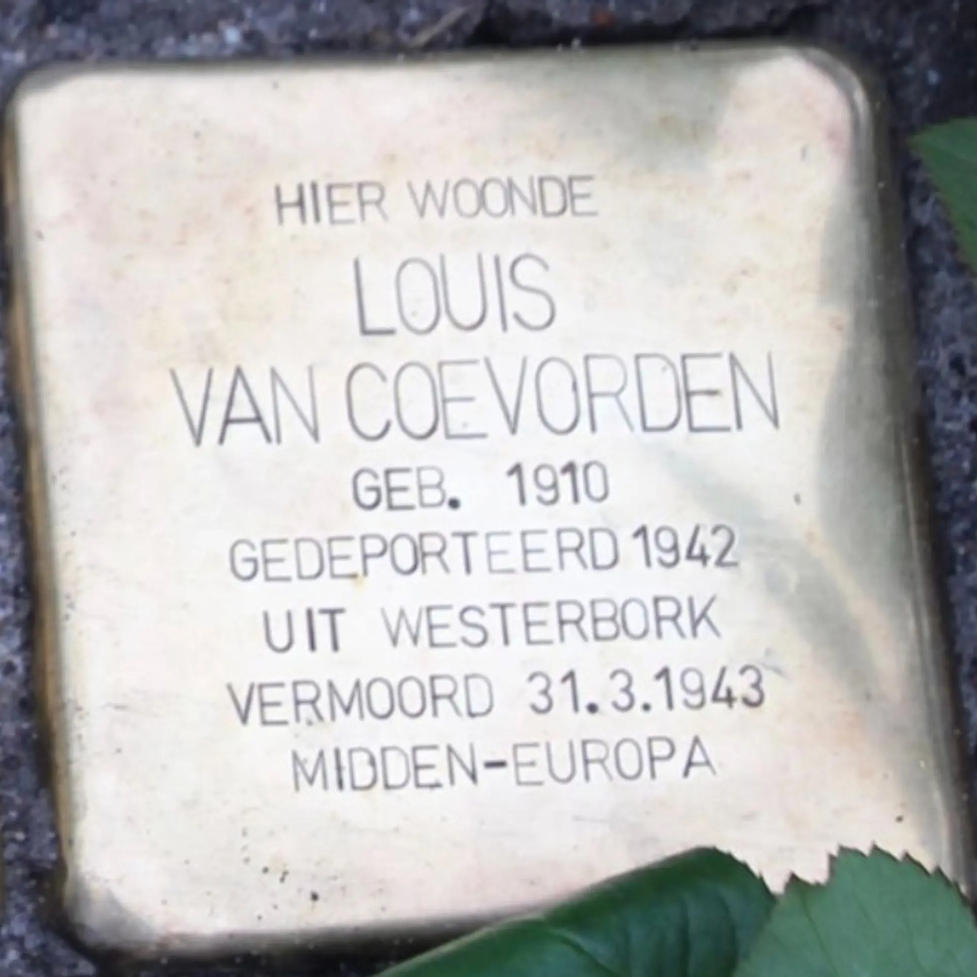 Struikelsteen voor Louis van Coeverden