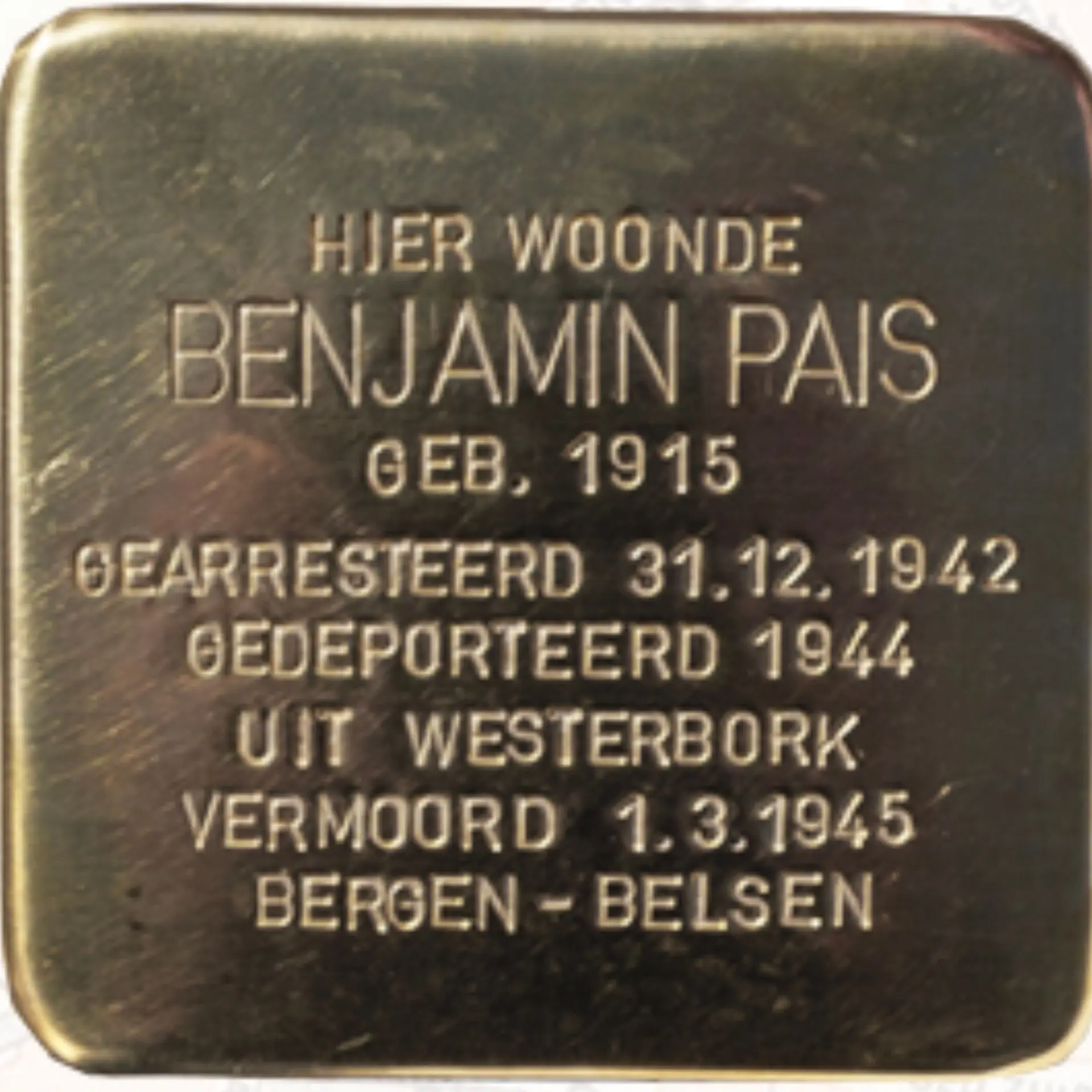 Struikelsteen voor Benjamin Pais