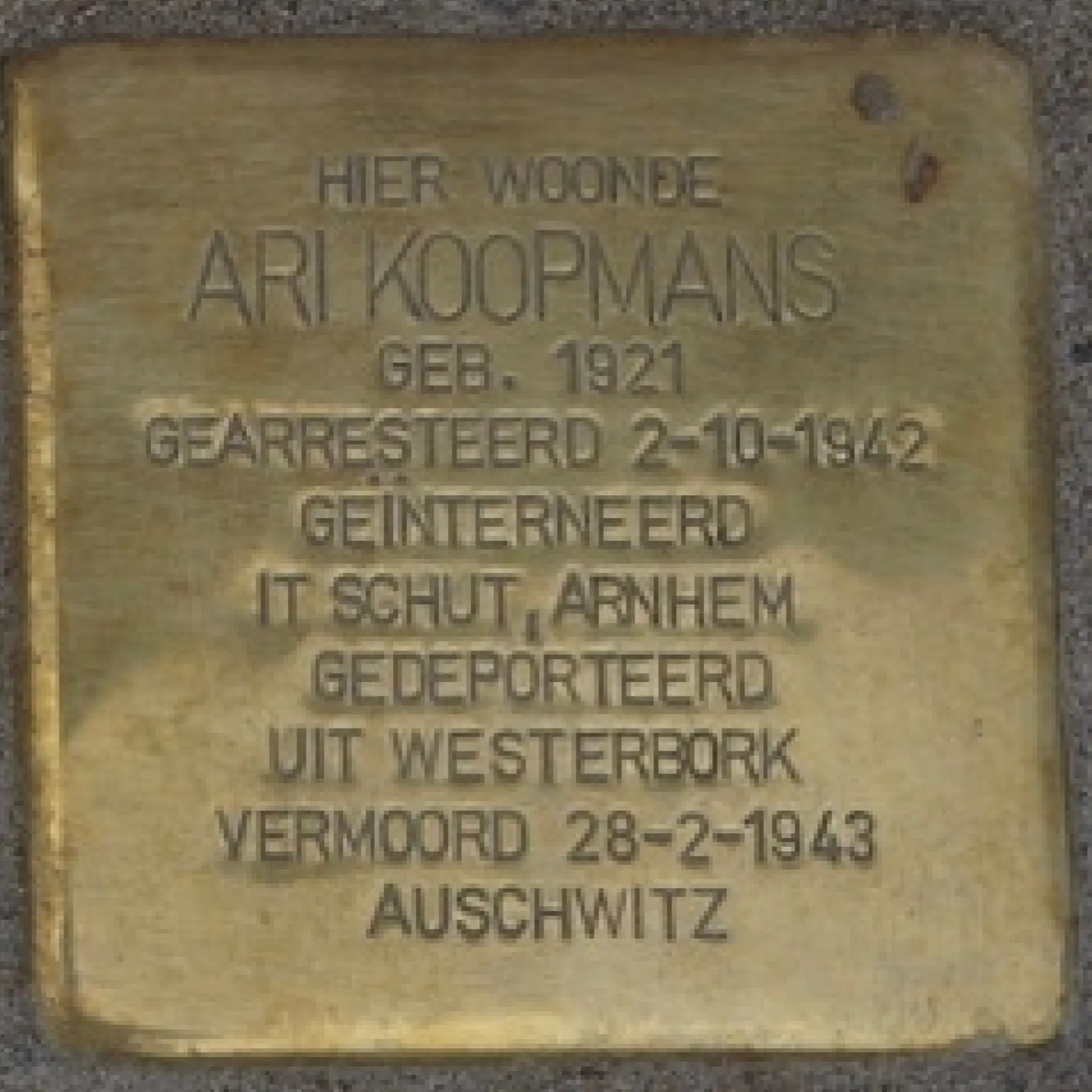 Struikelsteen voor Ari Koopmans