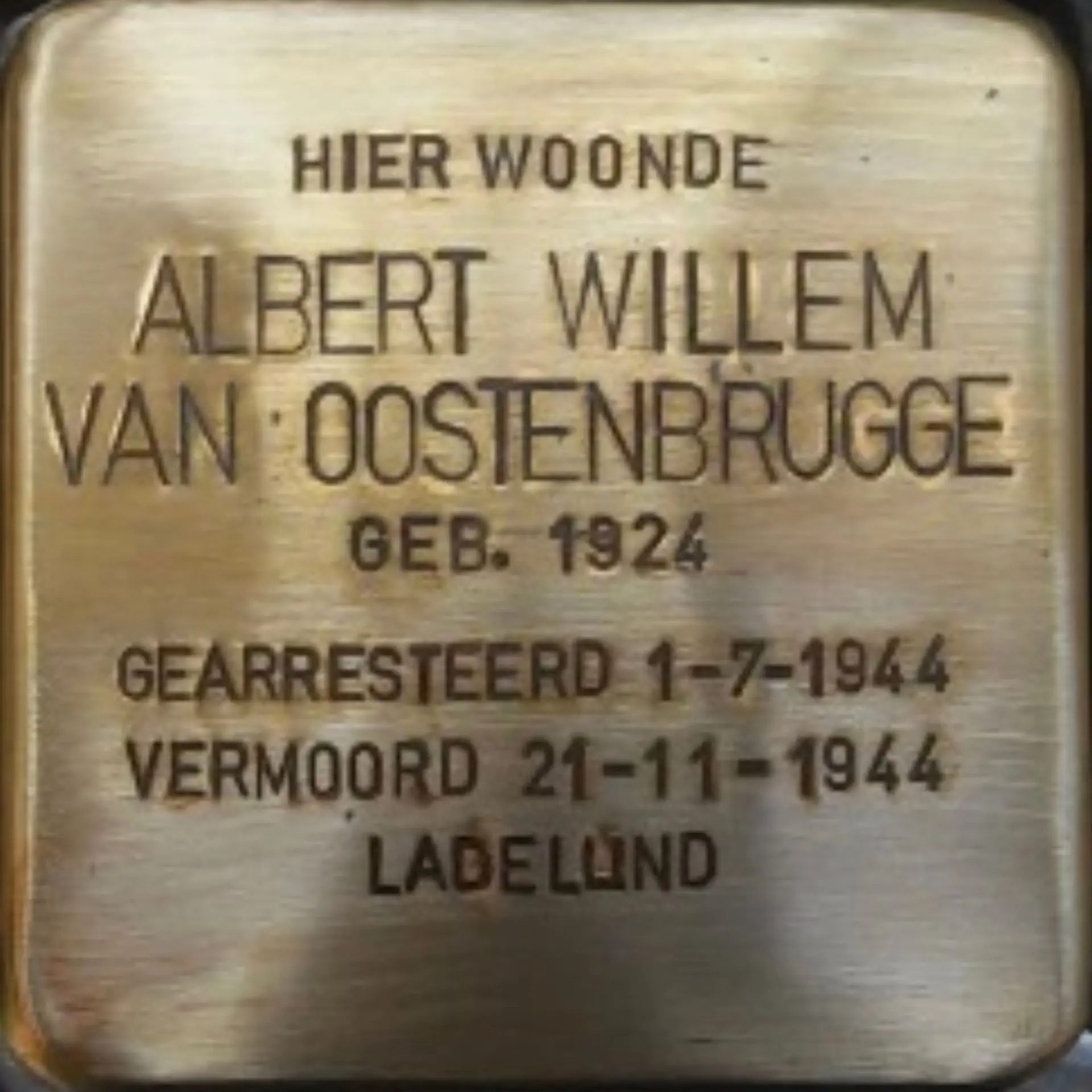Struikelsteen voor Albert Willem van Oostenbrugge