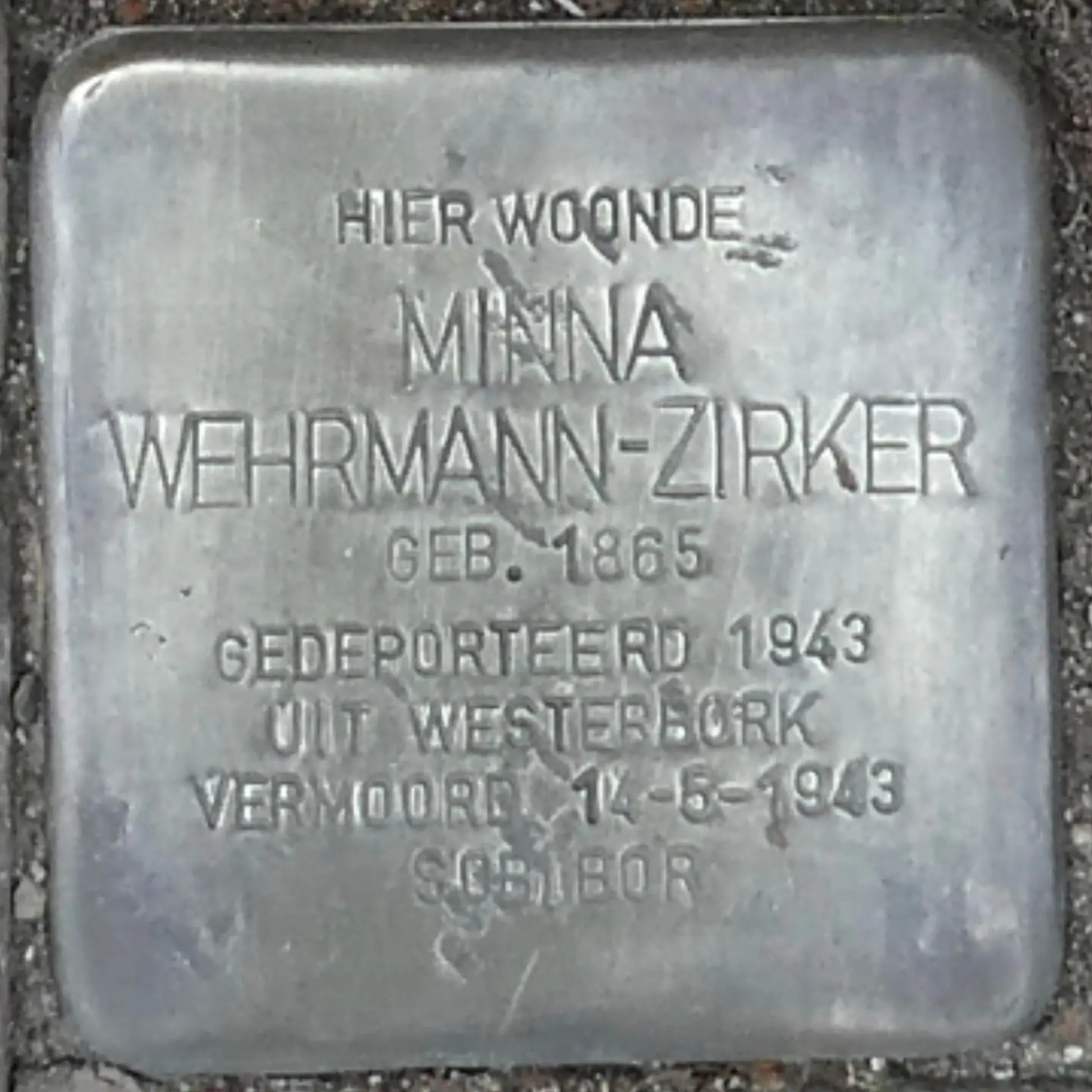 Struikelsteen voor Minna Wehrmann-Zirker