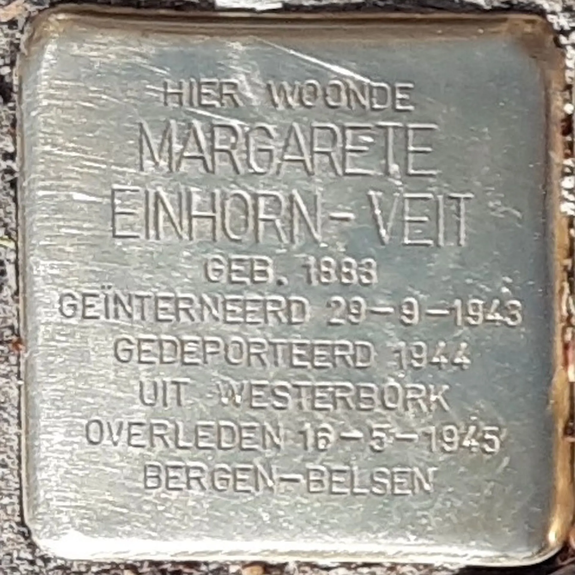 Struikelsteen voor Margarete Einhorn-Veit