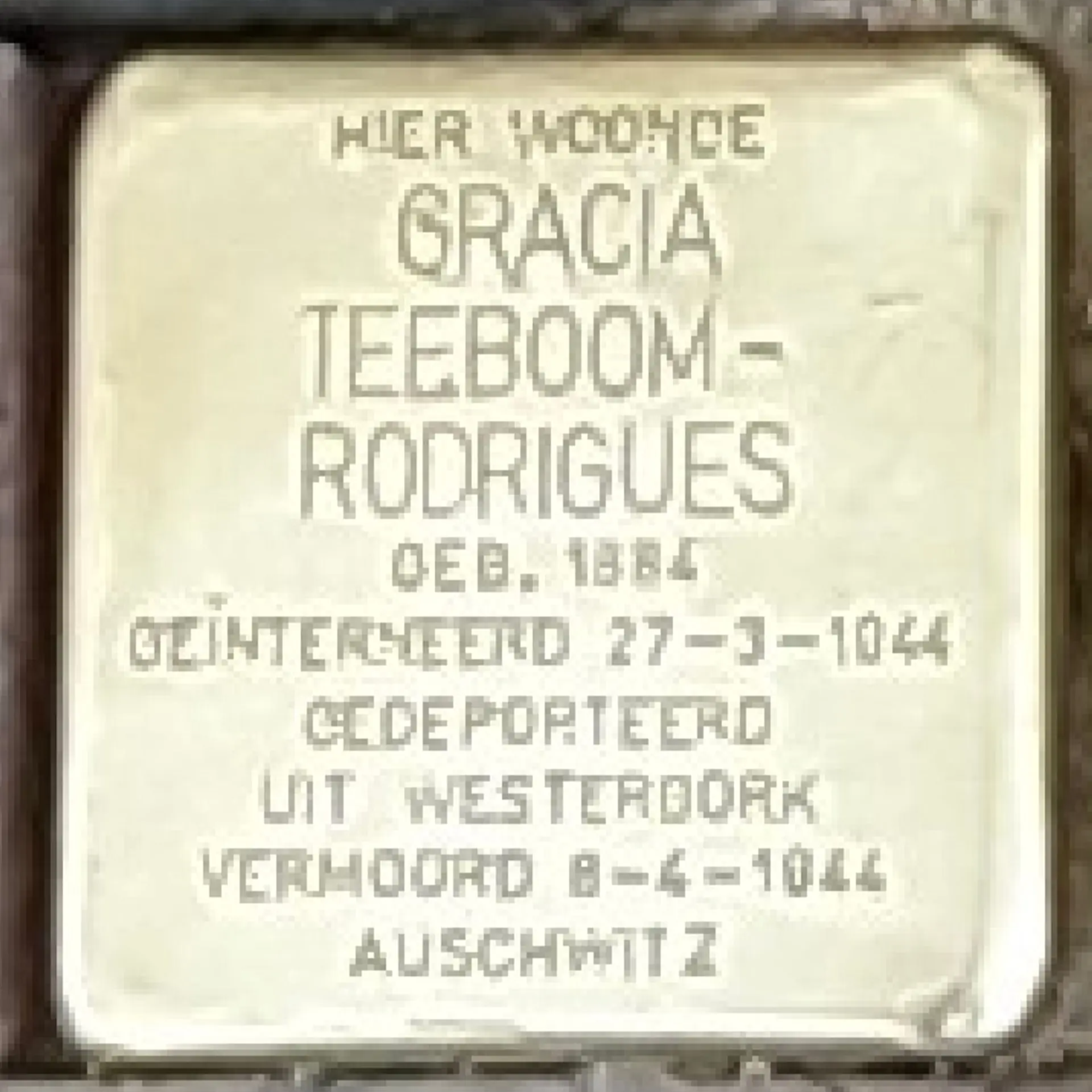 Struikelsteen voor Gracia Teeboom-Rodrigues