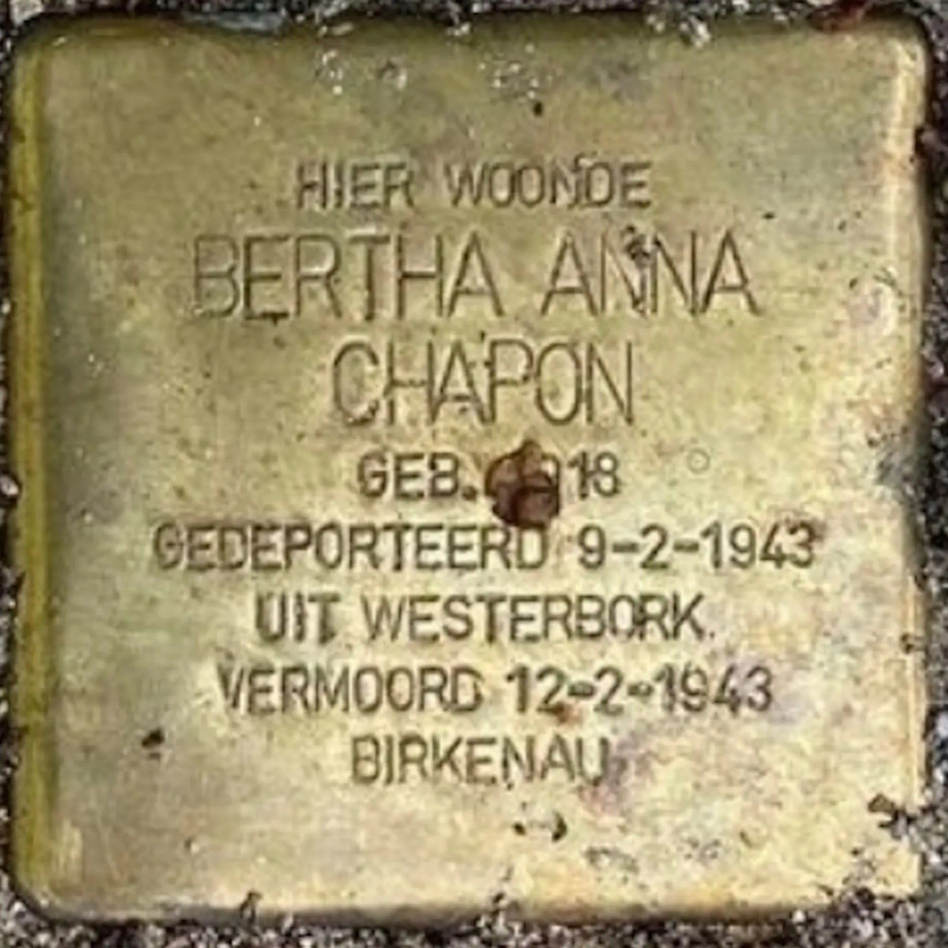 Struikelsteen voor Bertha Anna Chapon