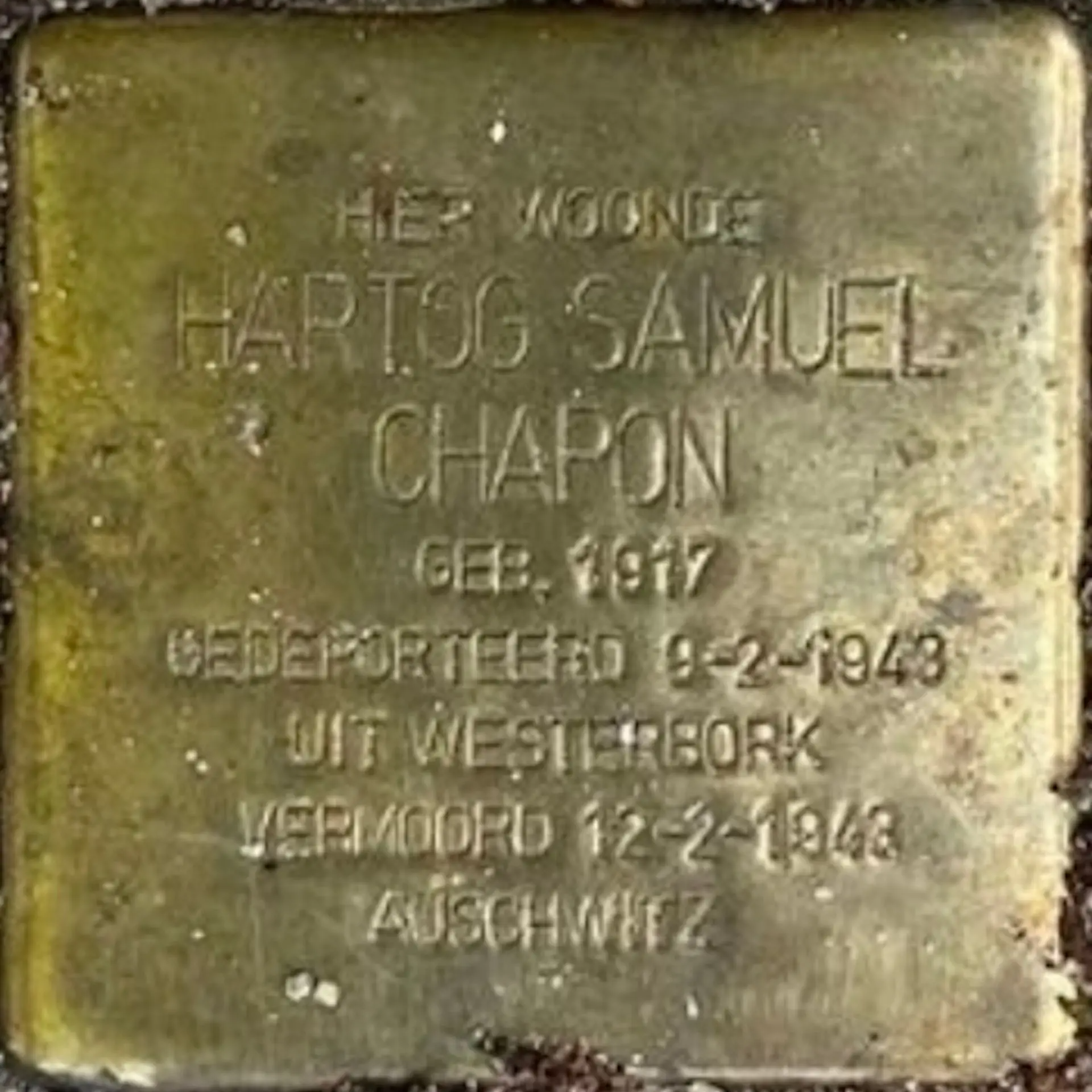 Struikelsteen voor Hartog Samuel Chapon
