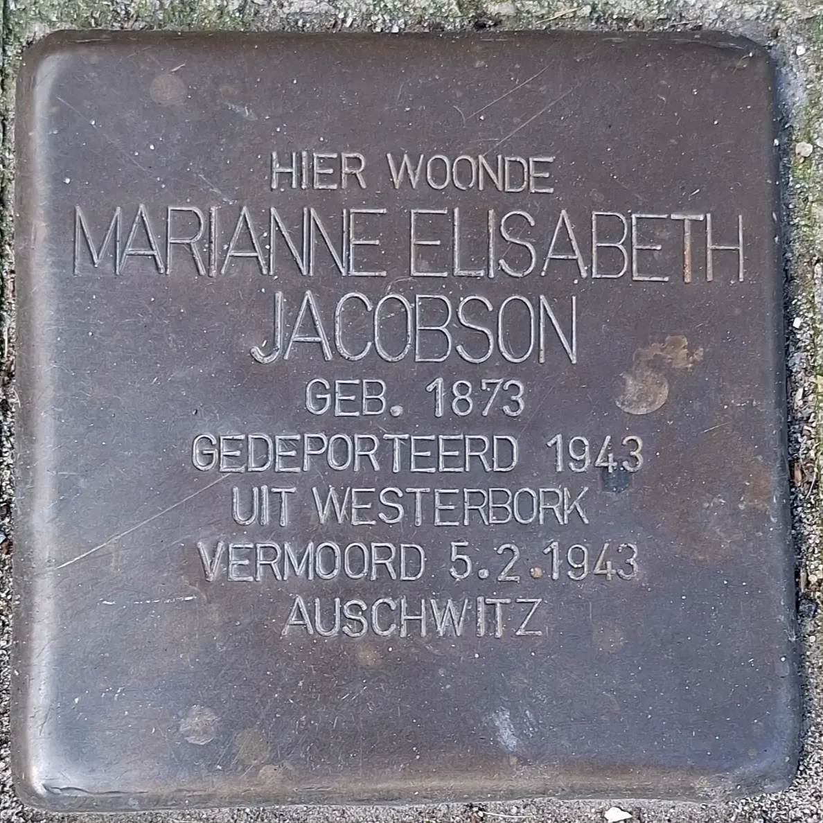 Struikelsteen voor Marianne Elisabeth Jacobson