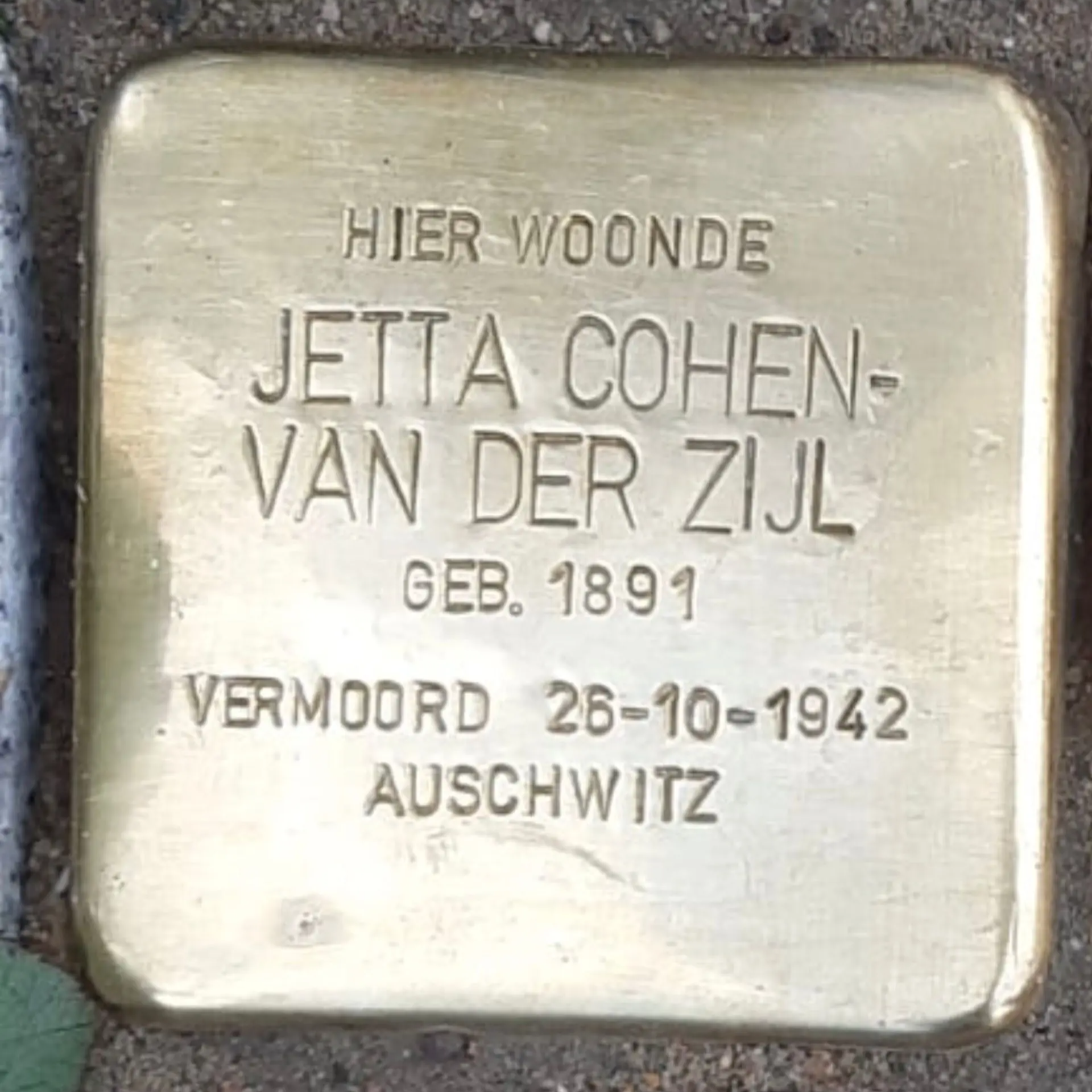 Struikelsteen voor Jetta Cohen-van der Zijl