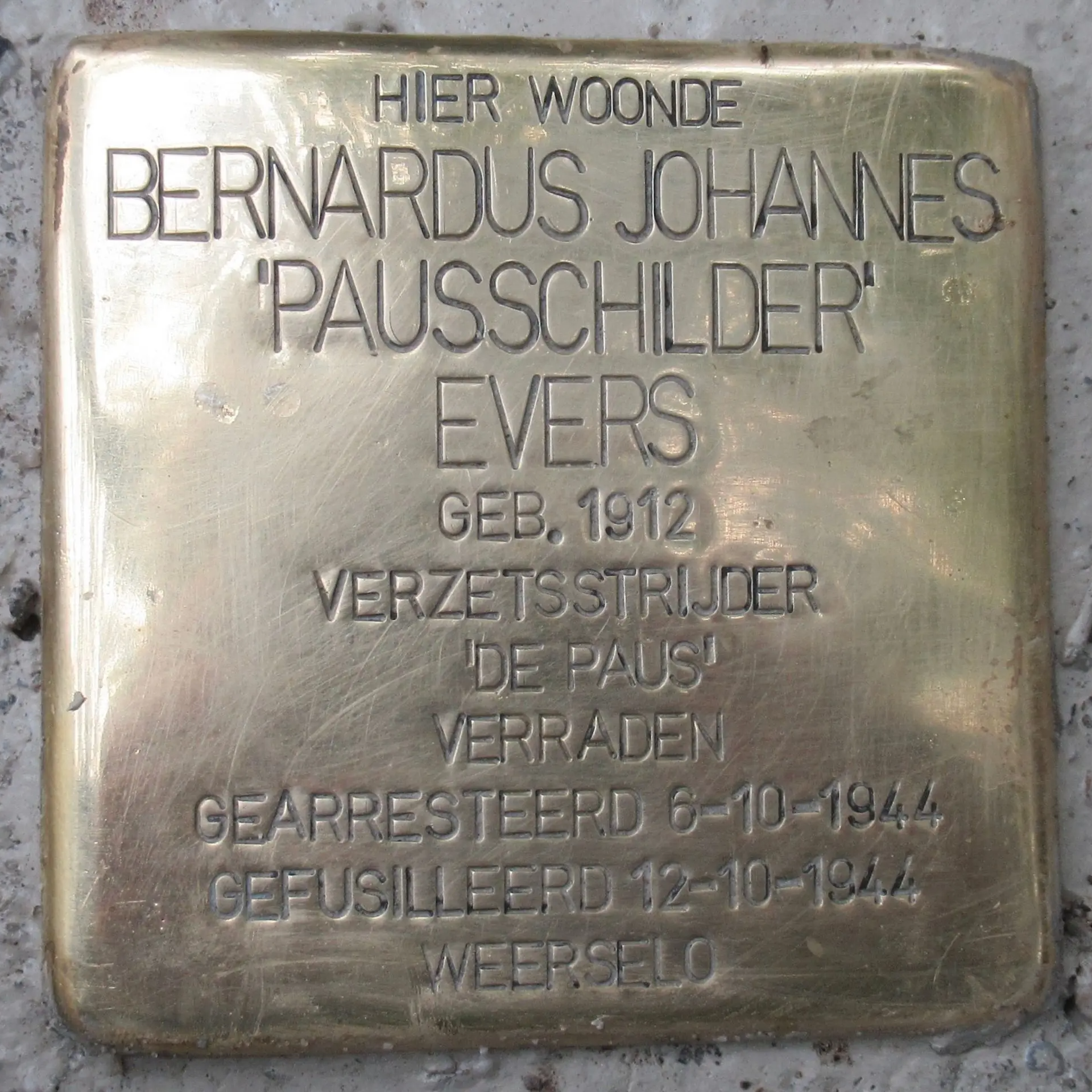 Struikelsteen voor Bernardus Johannes Evers
