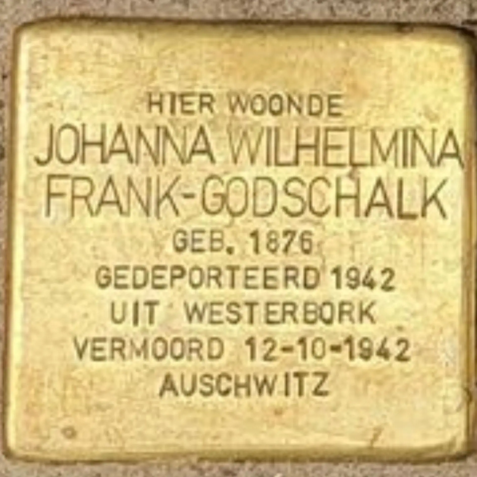 Struikelsteen voor Johanna Willemina Frank-Godschalk