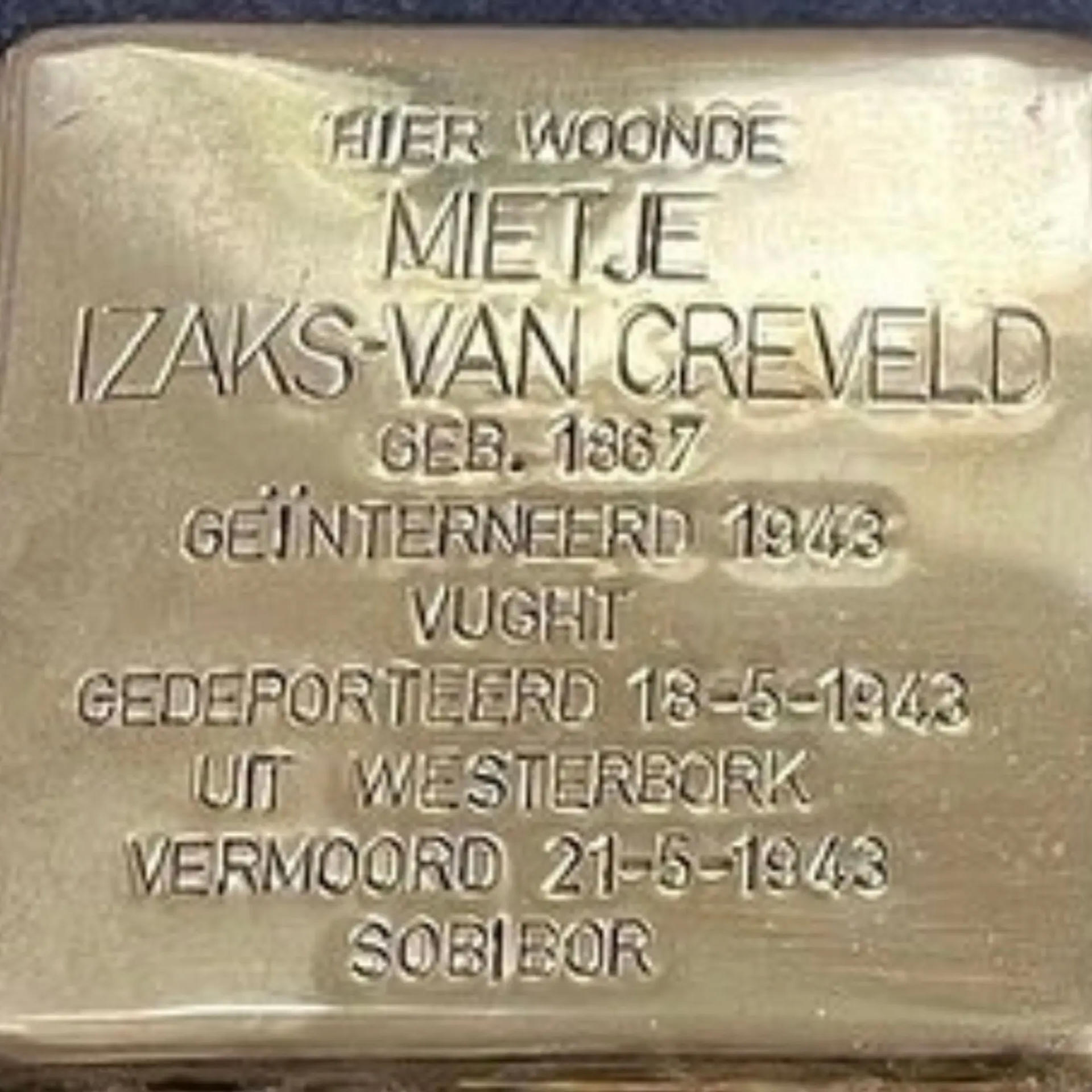 Struikelsteen voor Mietje Izaks-van Creveld