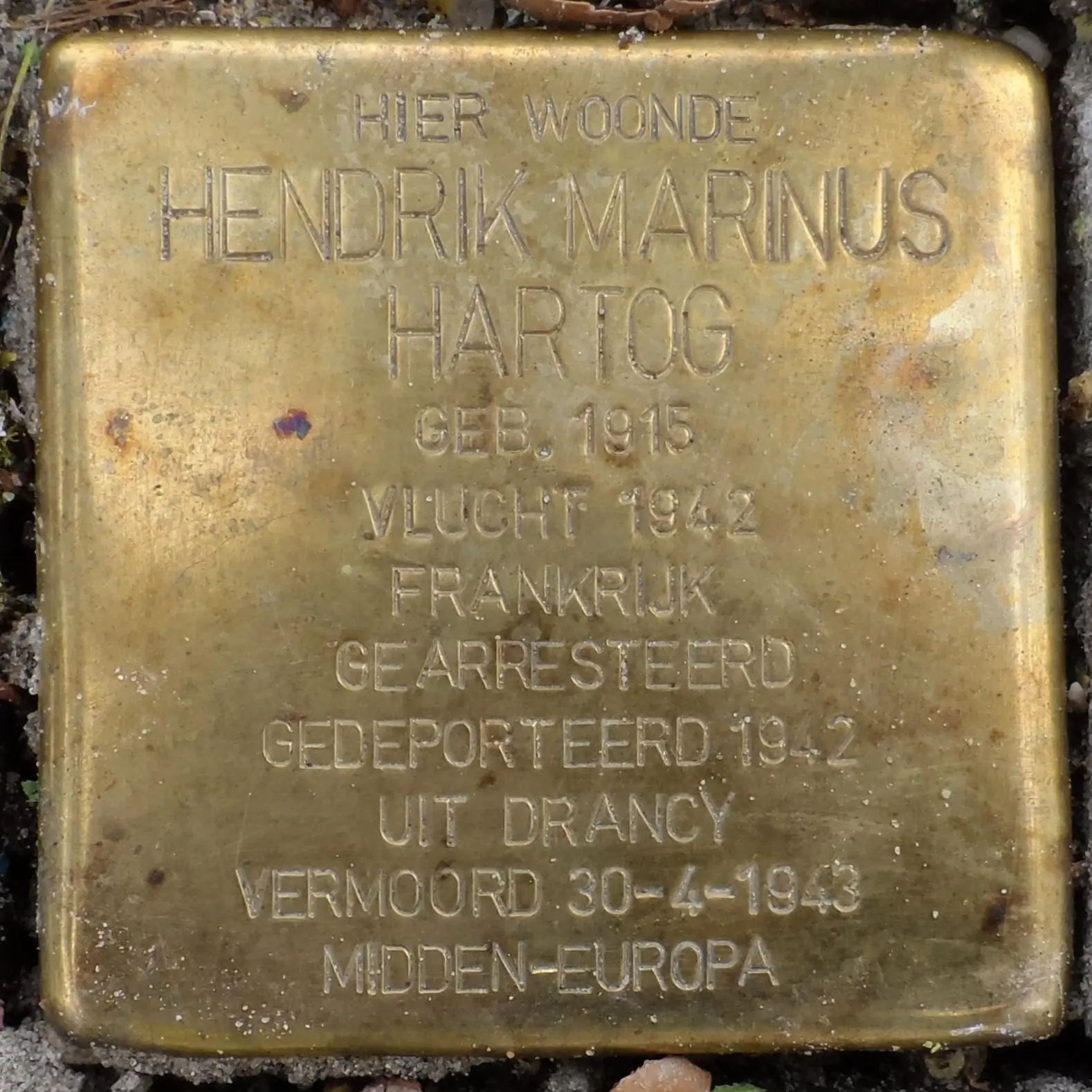 Struikelsteen voor Hendrik Marinus Hartog