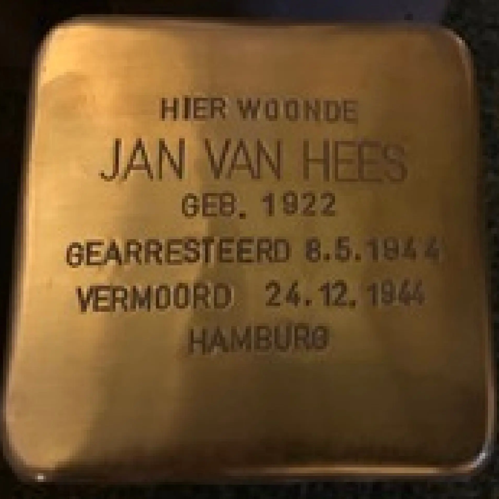 Struikelsteen voor Johannes Hubertus Augustinus van Hees