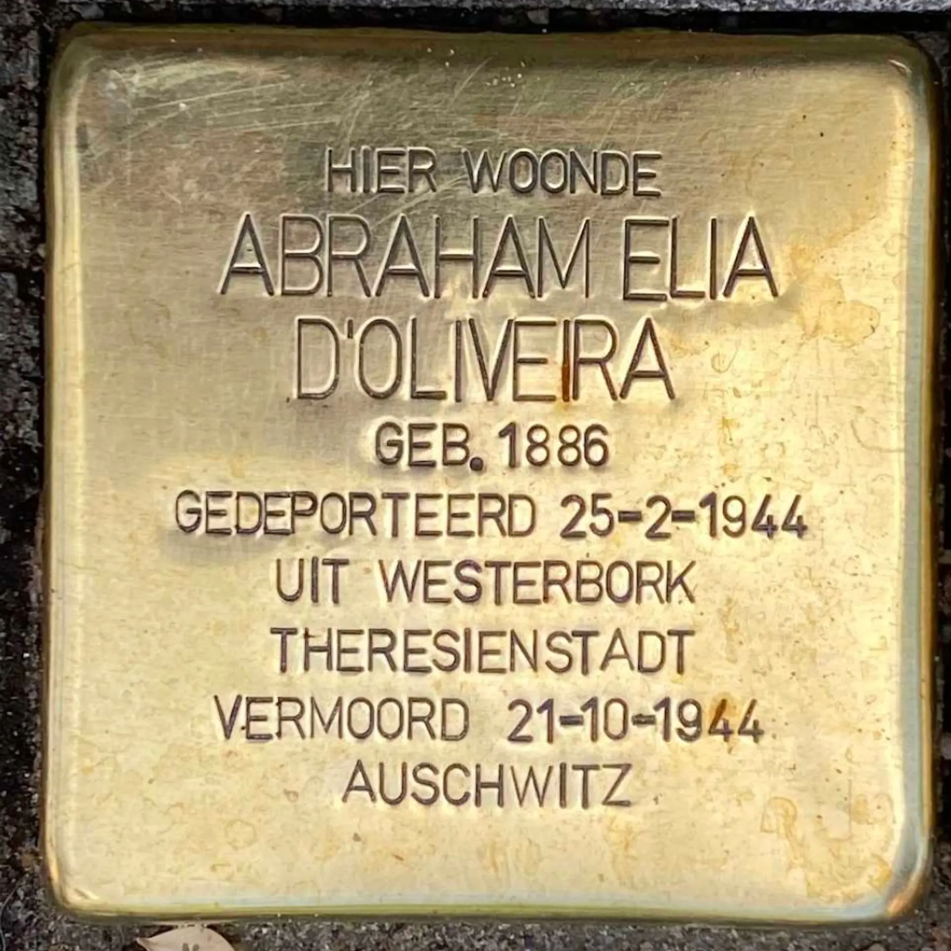 Struikelsteen voor Abraham Elia Jessurum d'Oliveijra