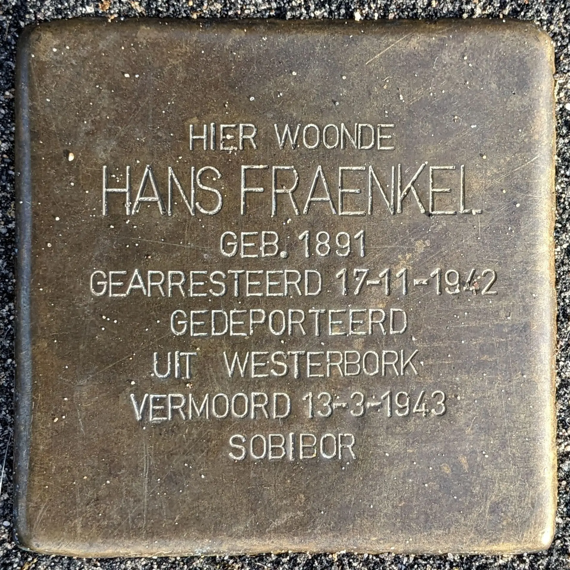 Struikelsteen voor Hans Walter Fraenkel