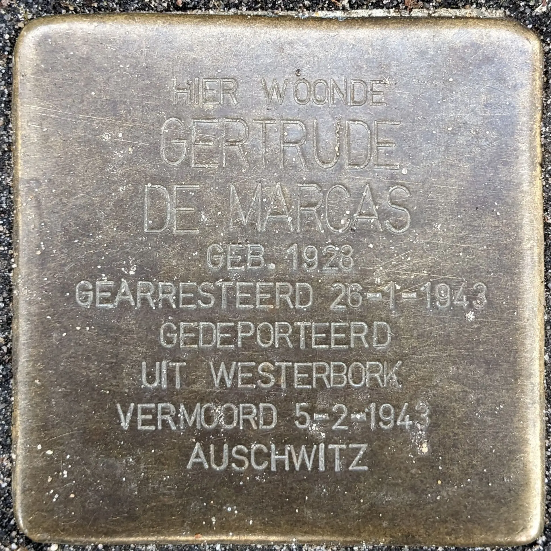 Struikelsteen voor Gertrude Henriette de Marcas