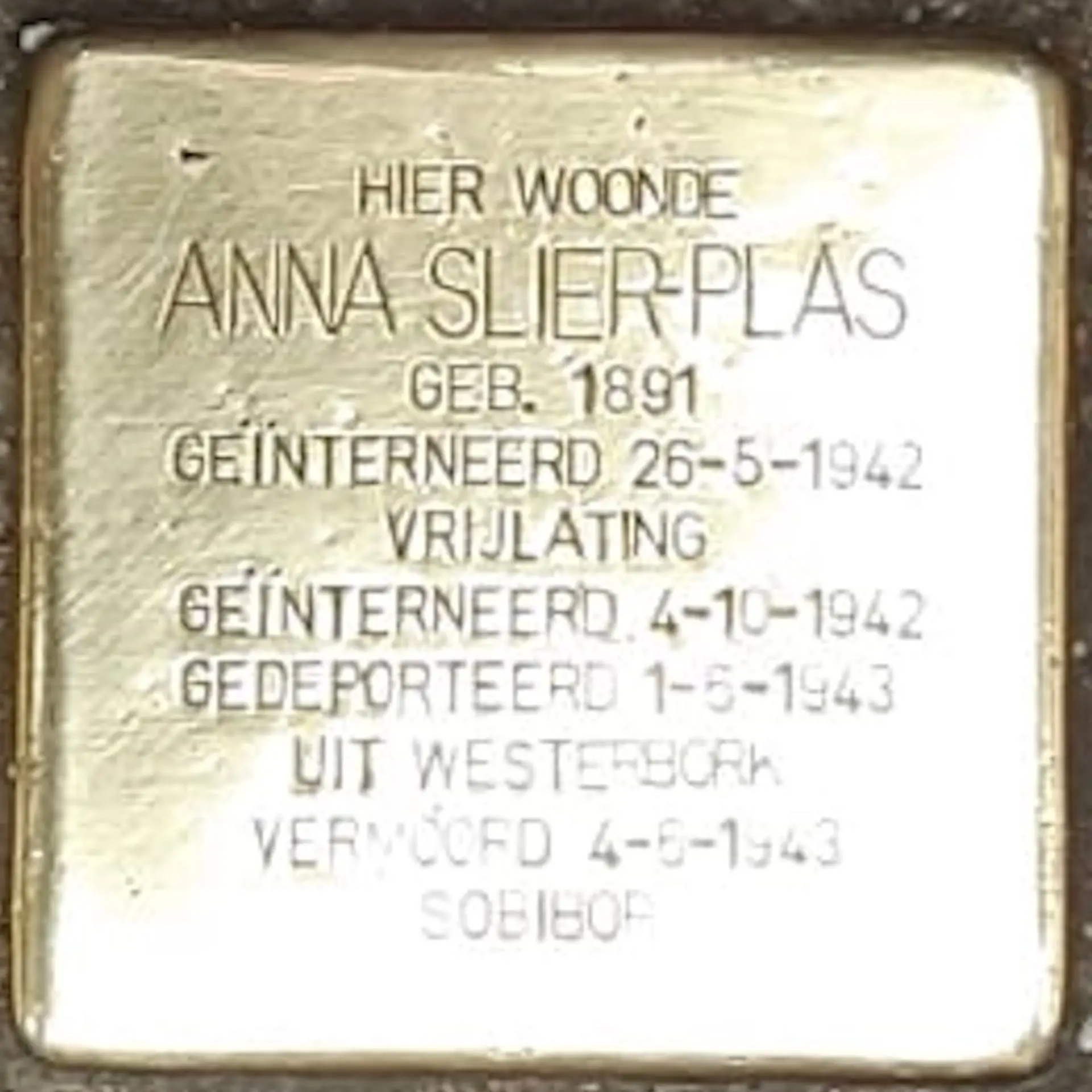 Struikelsteen voor Anna Slier-Plas