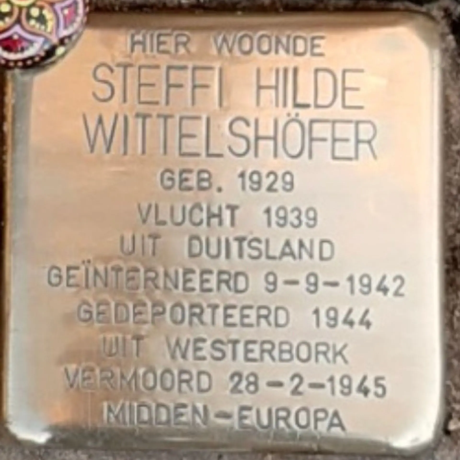 Struikelsteen voor Steffi Hilde Leonore Wittelshöfer