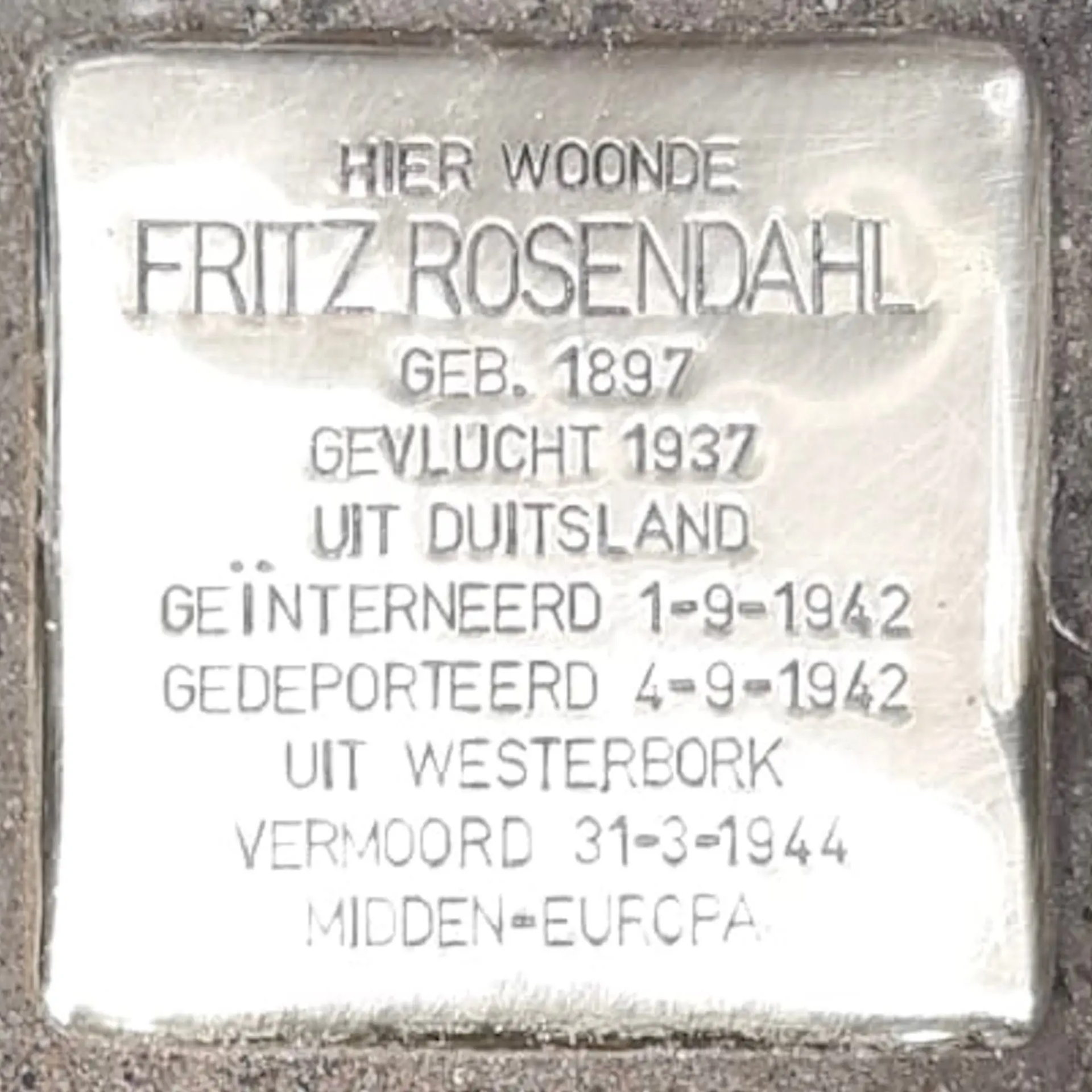 Struikelsteen voor Fritz Rosendahl