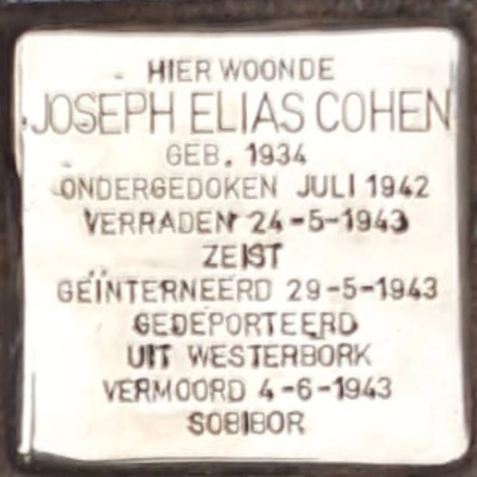 Struikelsteen voor Joseph Elias Cohen