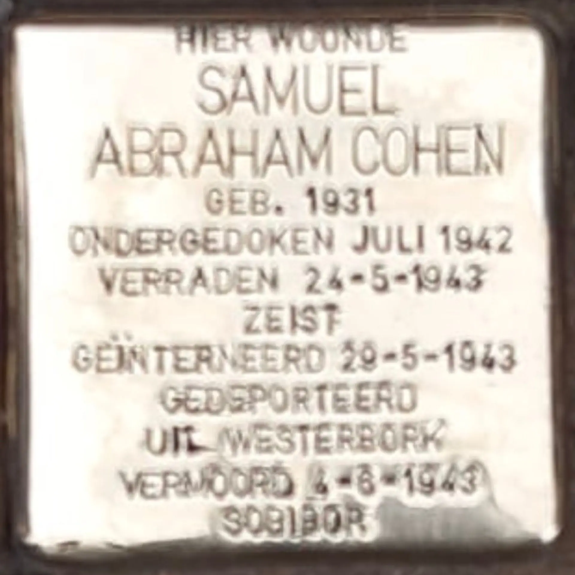Struikelsteen voor Samuel Abraham Cohen