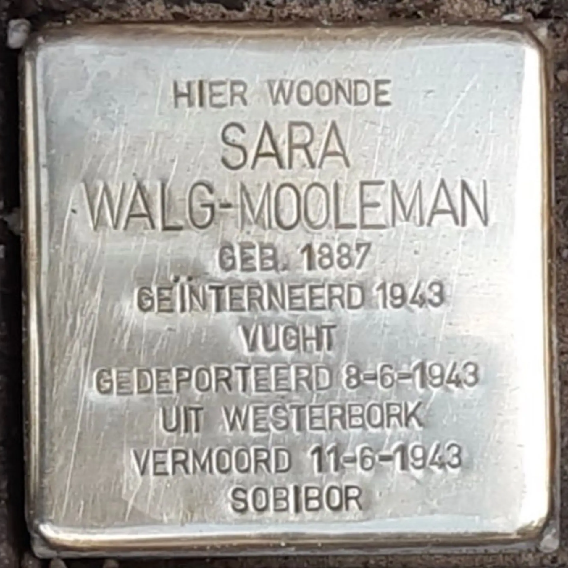 Struikelsteen voor Sara Walg-Mooleman