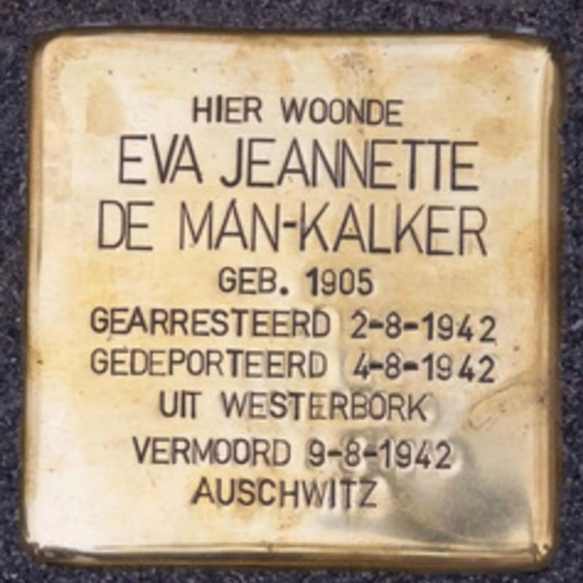 Struikelsteen voor Eva Jeanette Marie Hamburger-Kalker