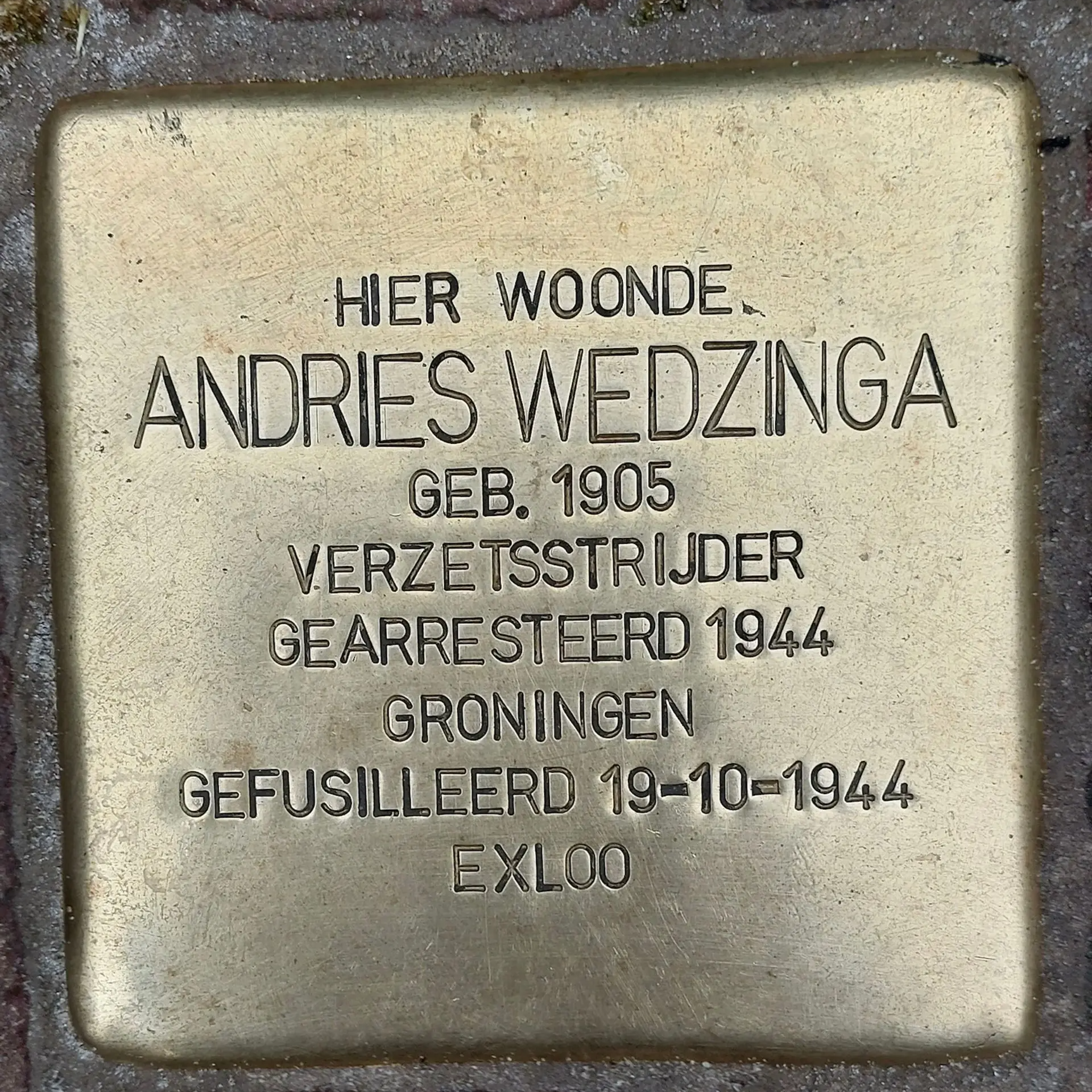 Struikelsteen voor Andries Wedzinga