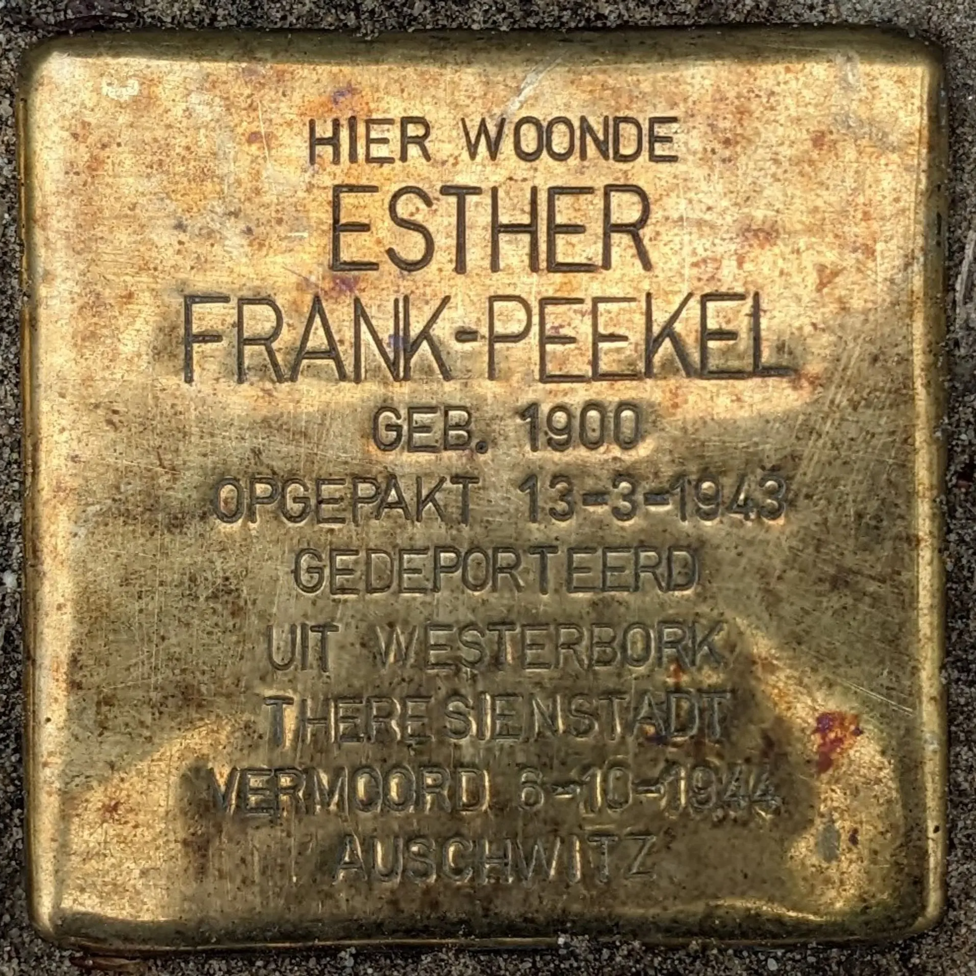 Struikelsteen voor Esther Frank-Peekel