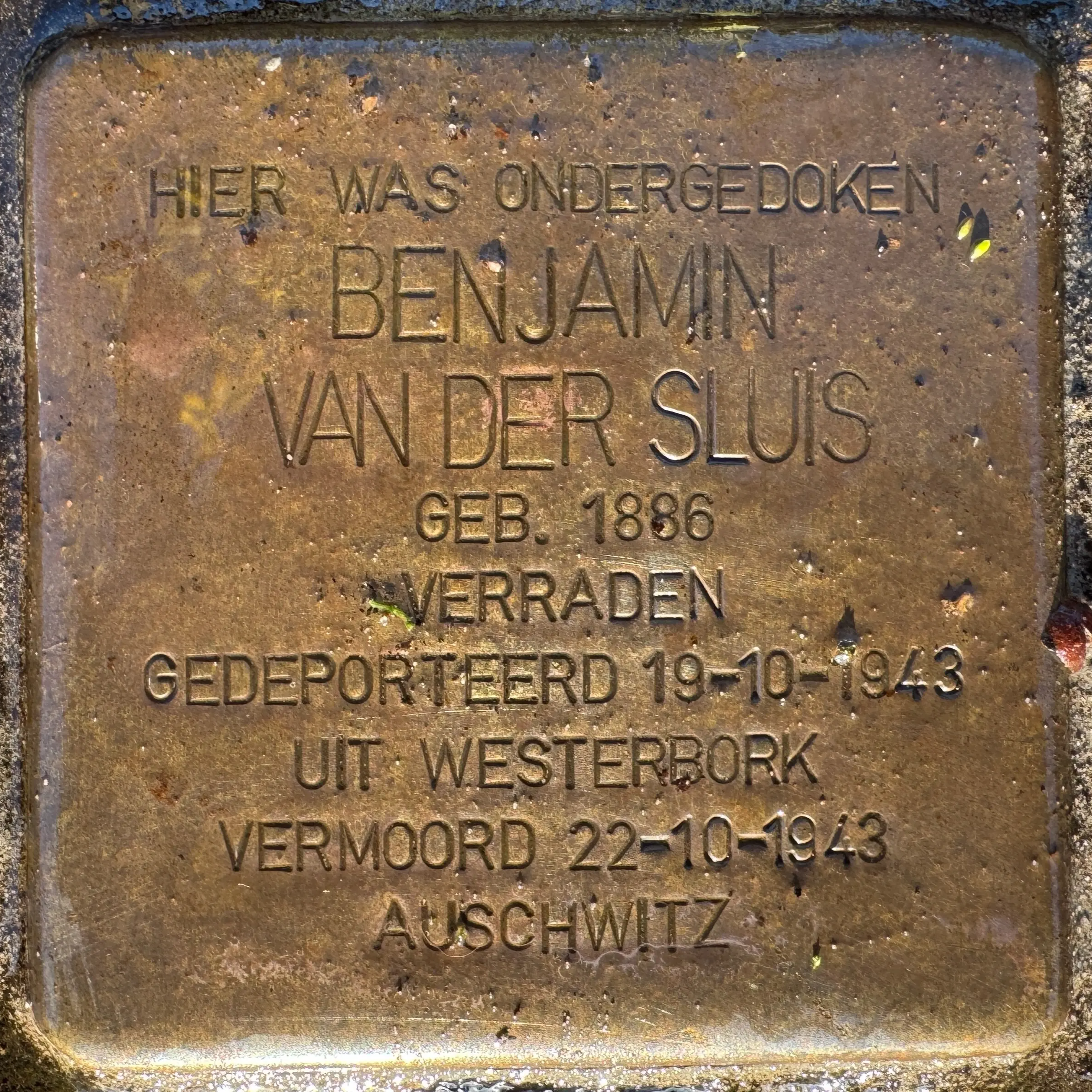 Struikelsteen voor Benjamin van der Sluis