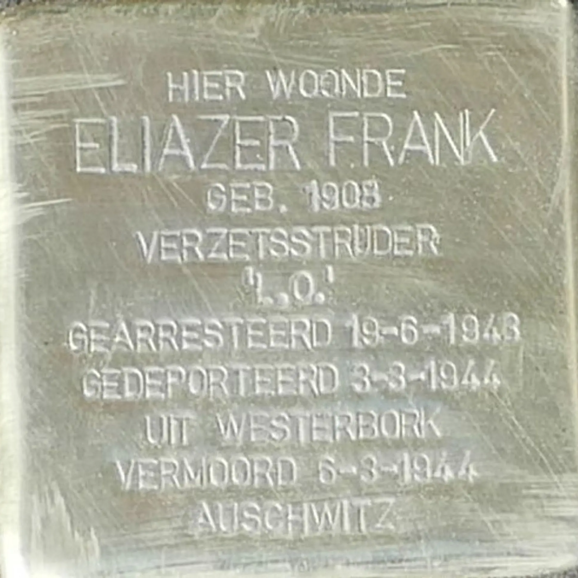 Struikelsteen voor Eliazer Frank