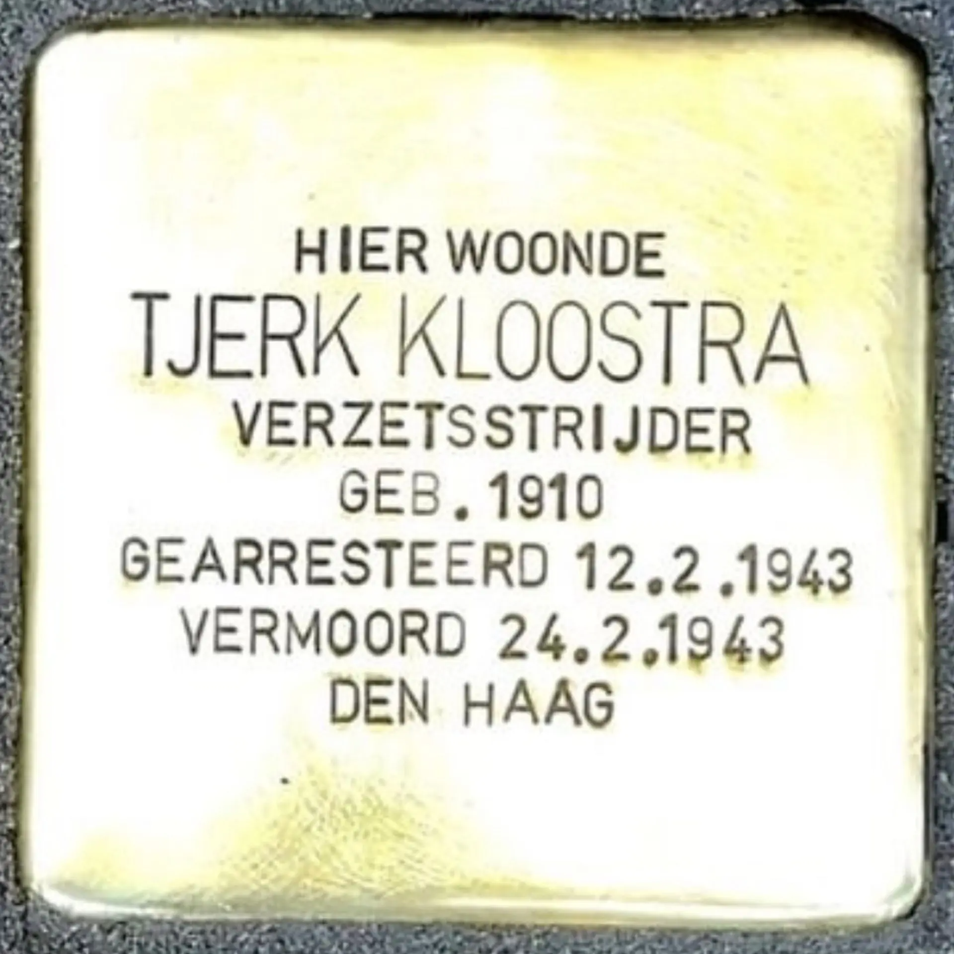 Struikelsteen voor Tjerk Kloostra