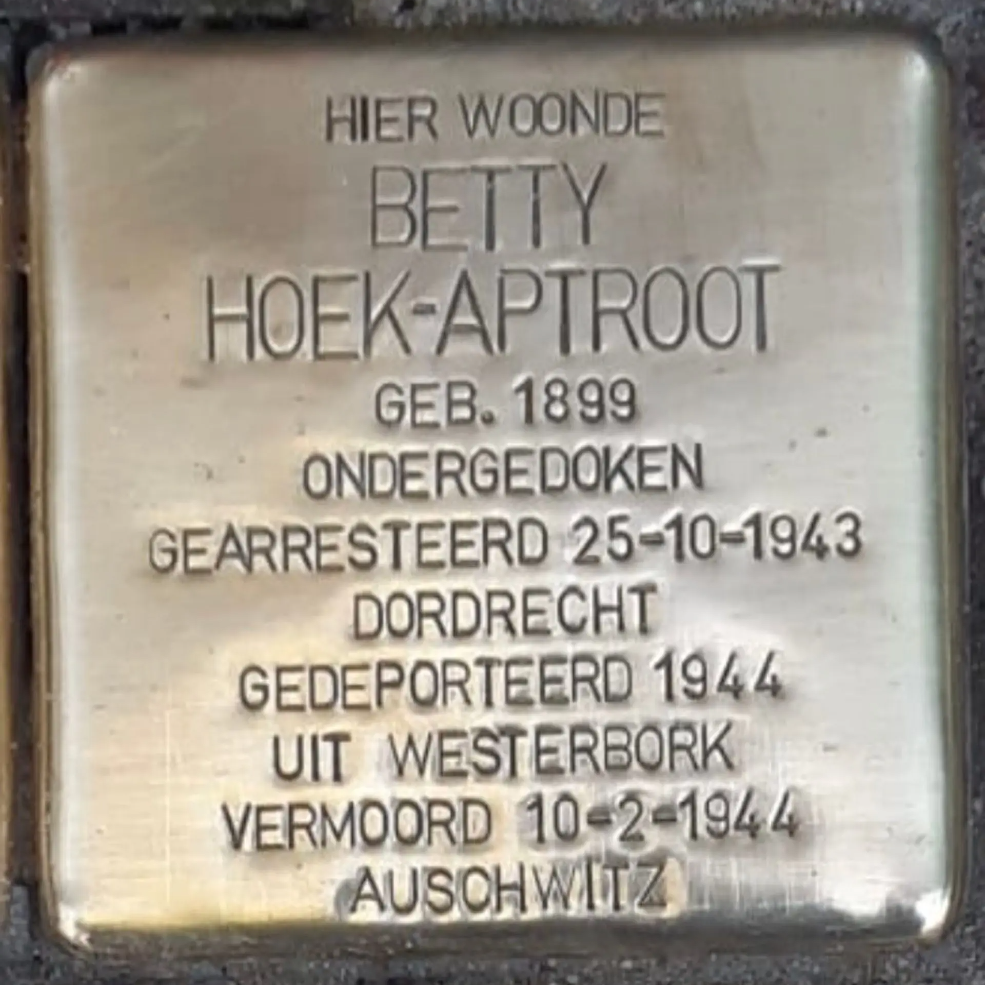Struikelsteen voor Betje Hoek-Aptroot