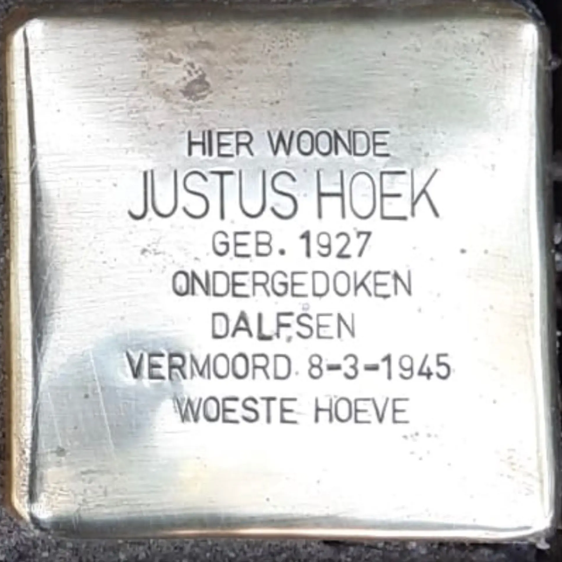Struikelsteen voor Justus Hoek