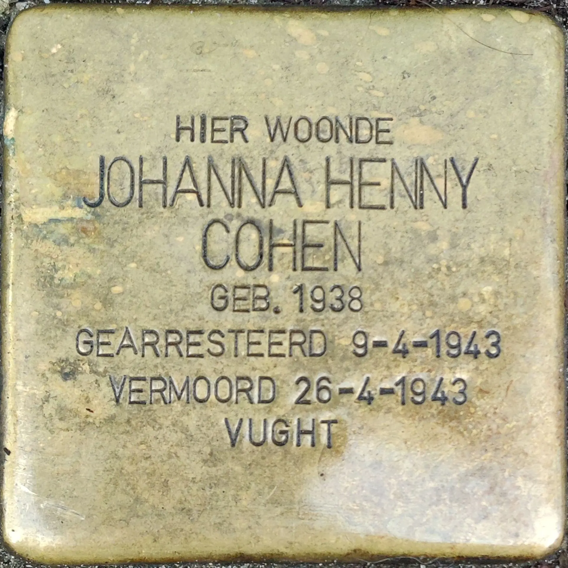 Struikelsteen voor Johanna Henny Cohen