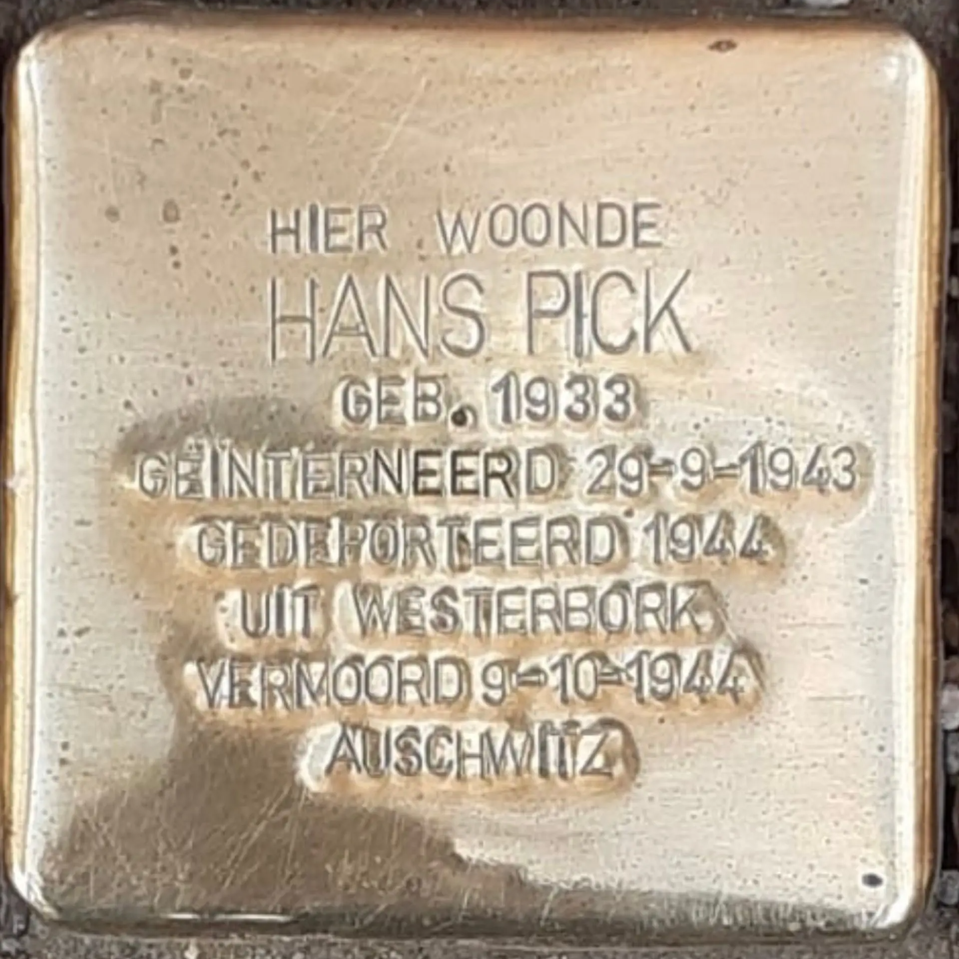 Struikelsteen voor Hans Peter Siegfried Pick