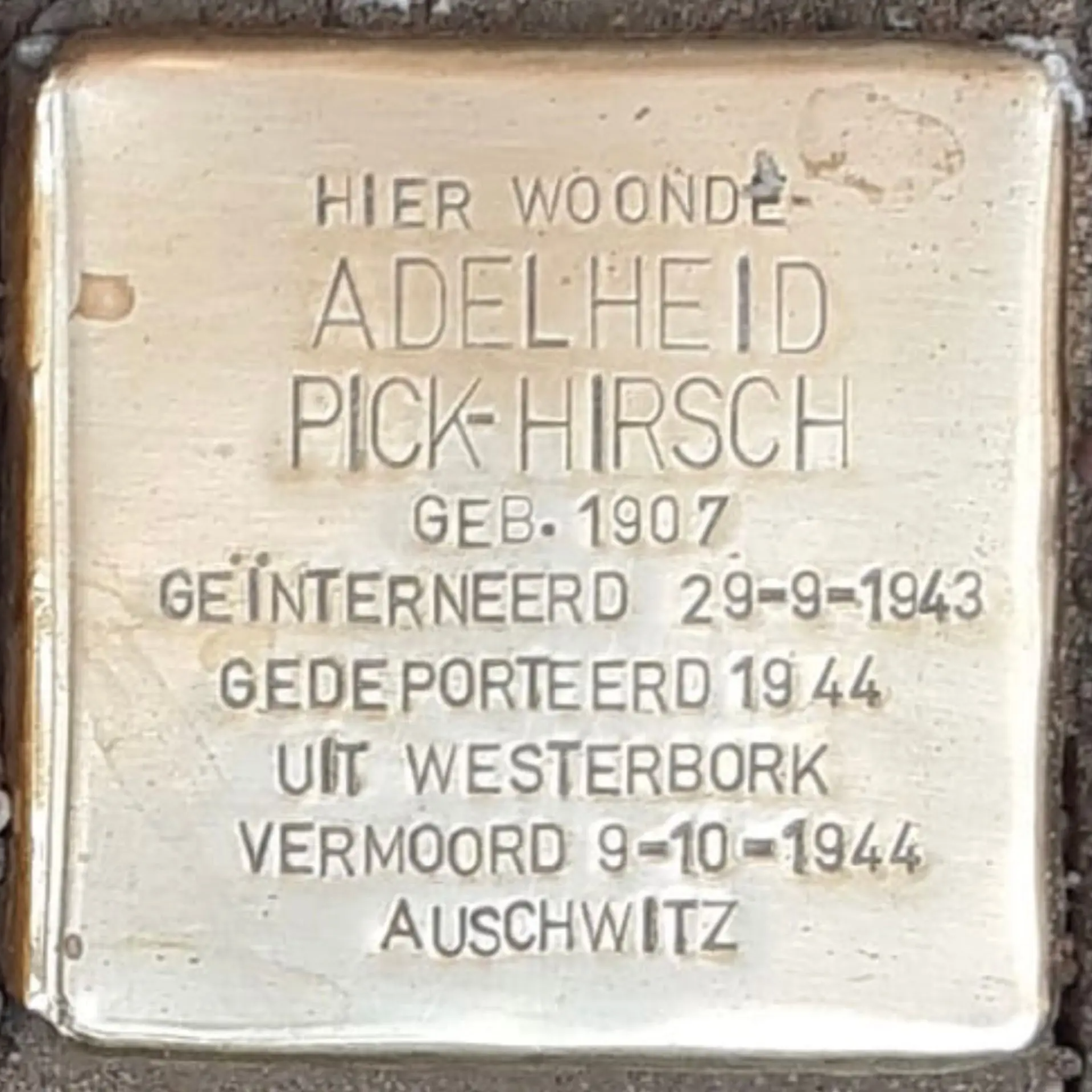 Struikelsteen voor Adelheid Alice Pick-Hirsch