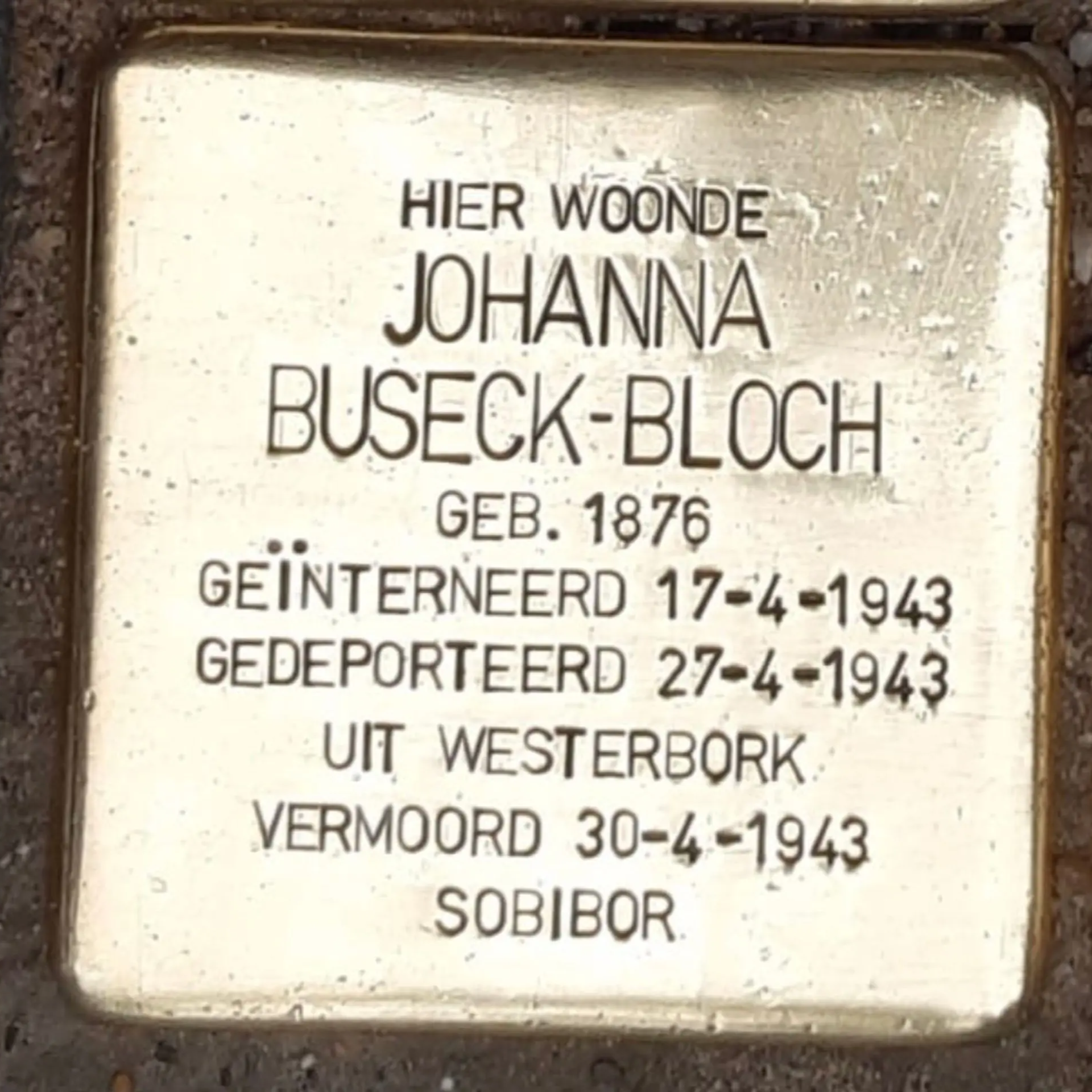 Struikelsteen voor Johanna Buseck-Bloch