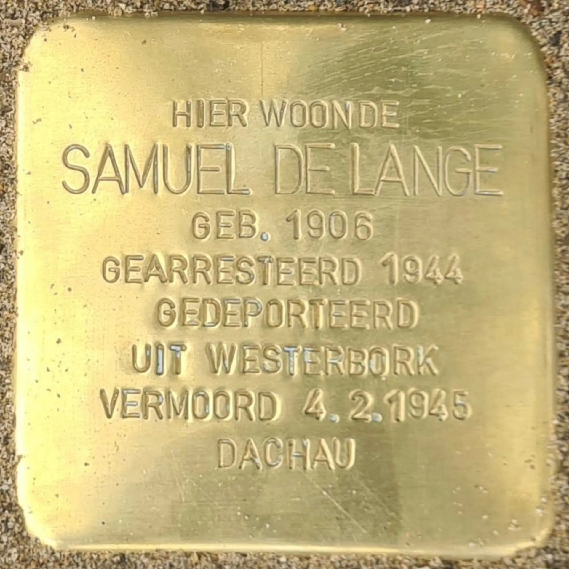 Struikelsteen voor Samuel de Lange