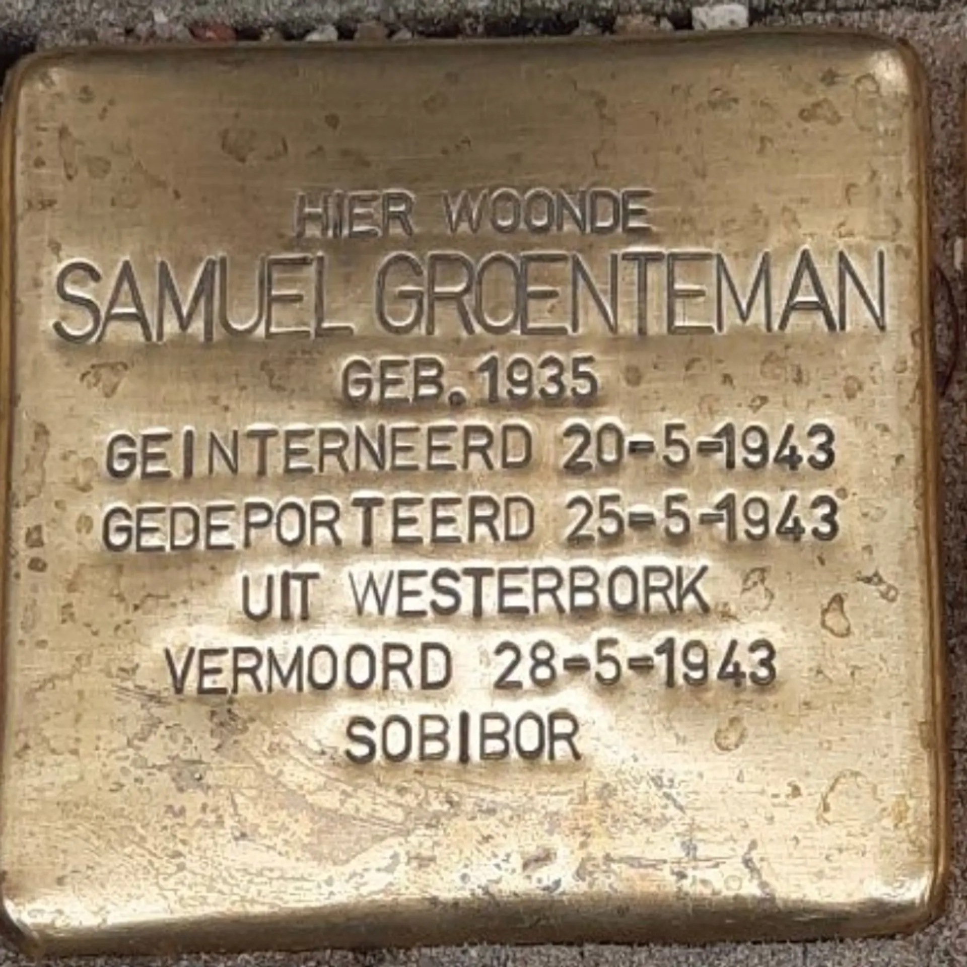 Struikelsteen voor Samuel Groenteman