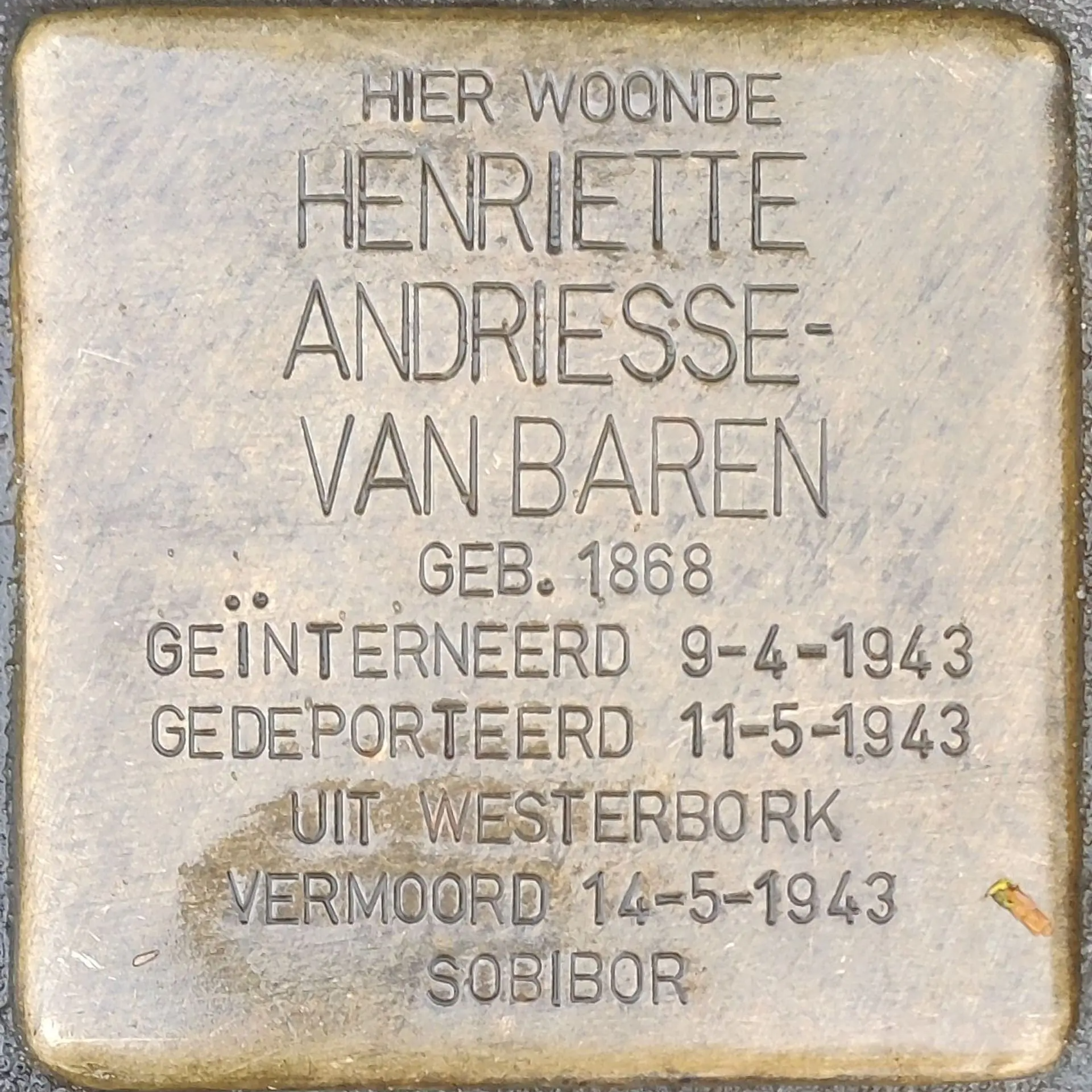 Struikelsteen voor Henriëtte Andriesse-van Baren