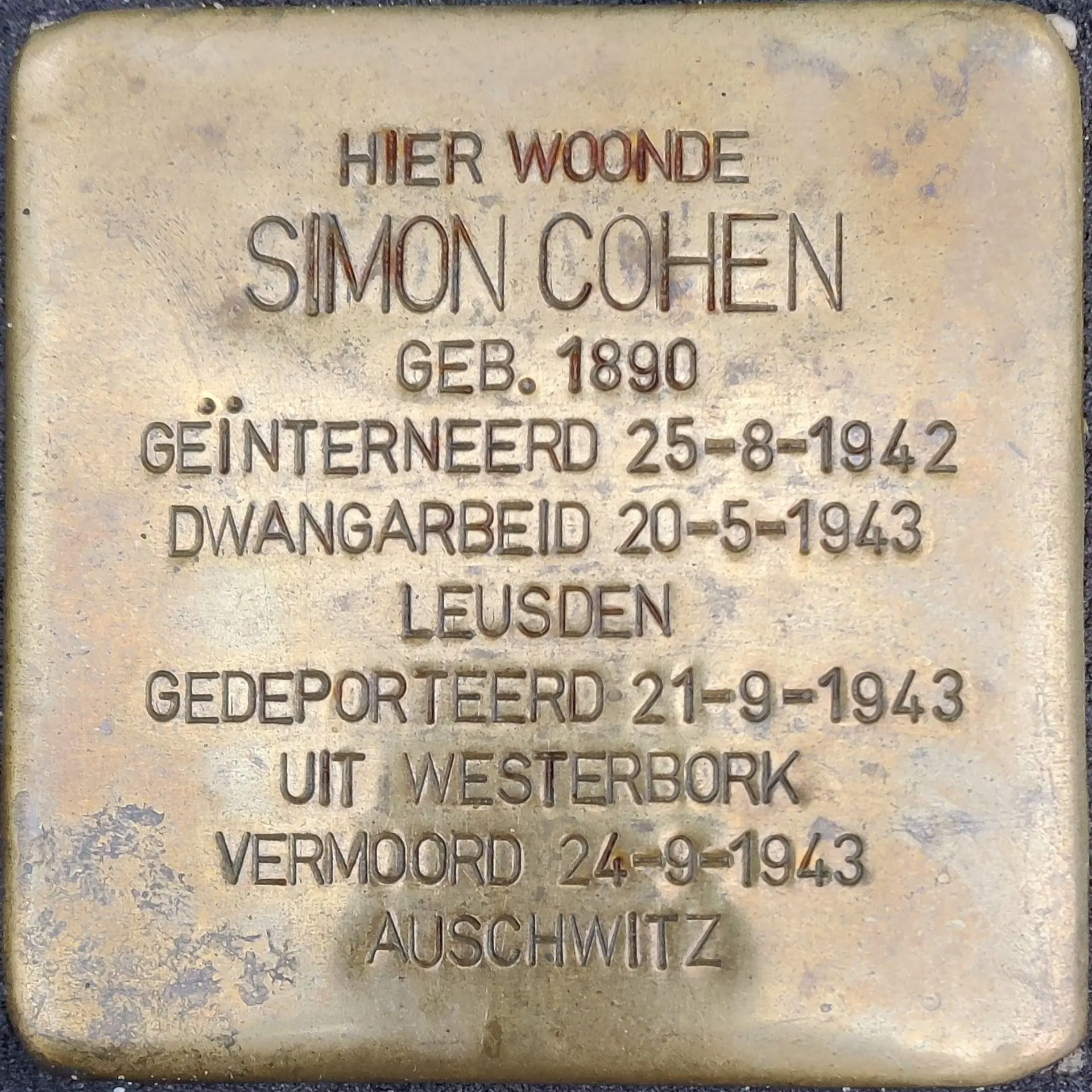 Struikelsteen voor Simon Cohen
