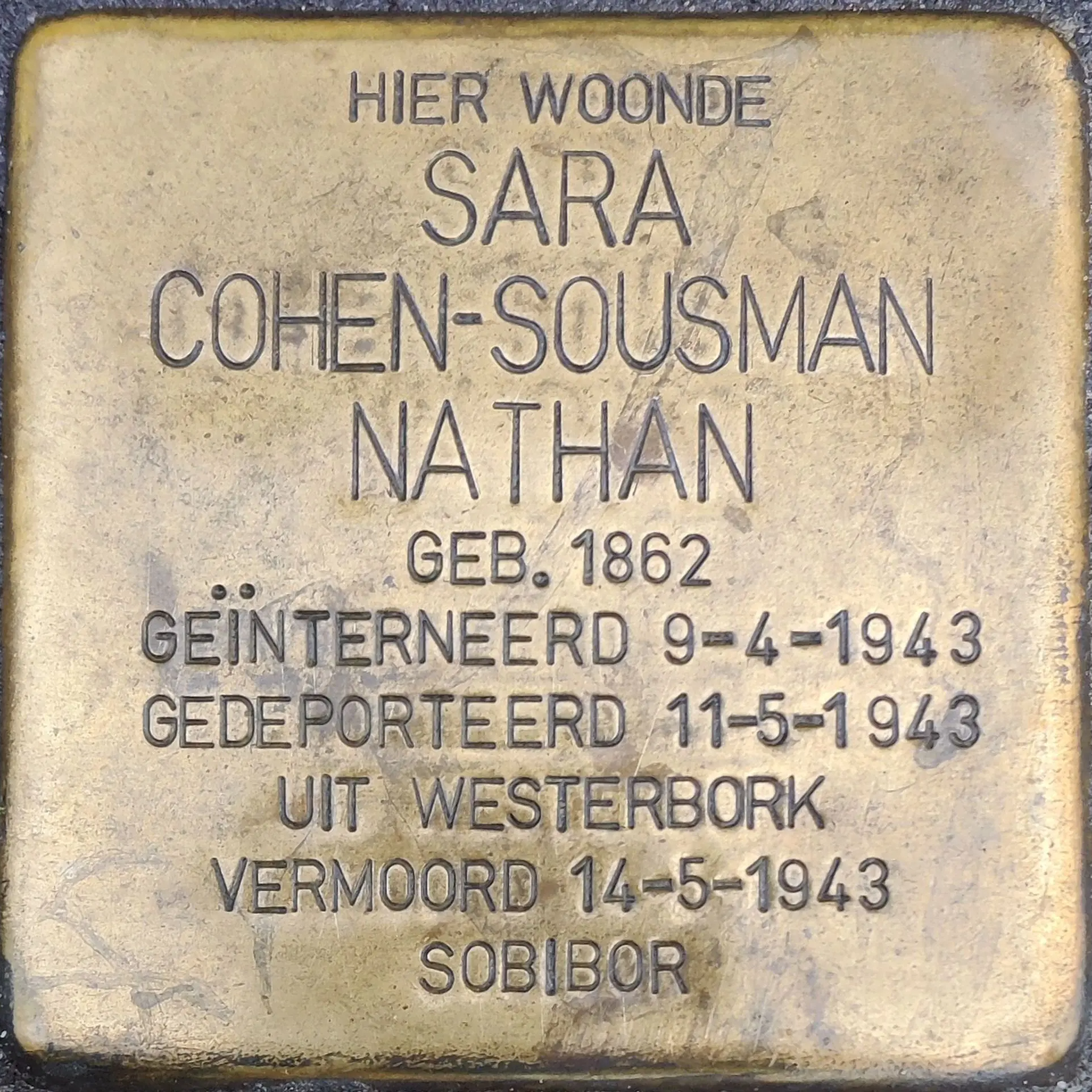 Struikelsteen voor Sara Cohen-Susman Natan