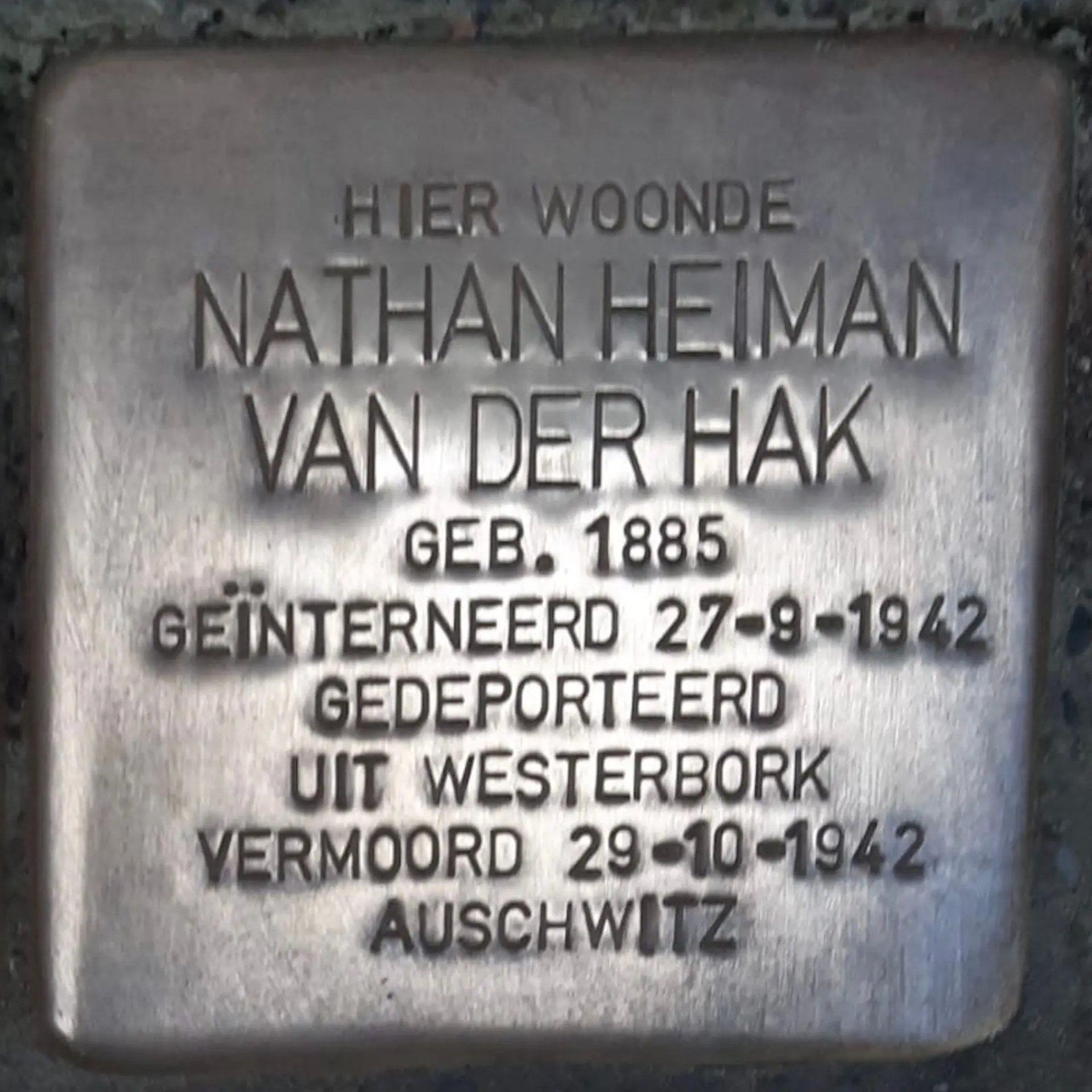Struikelsteen voor Nathan Heiman van der Hak