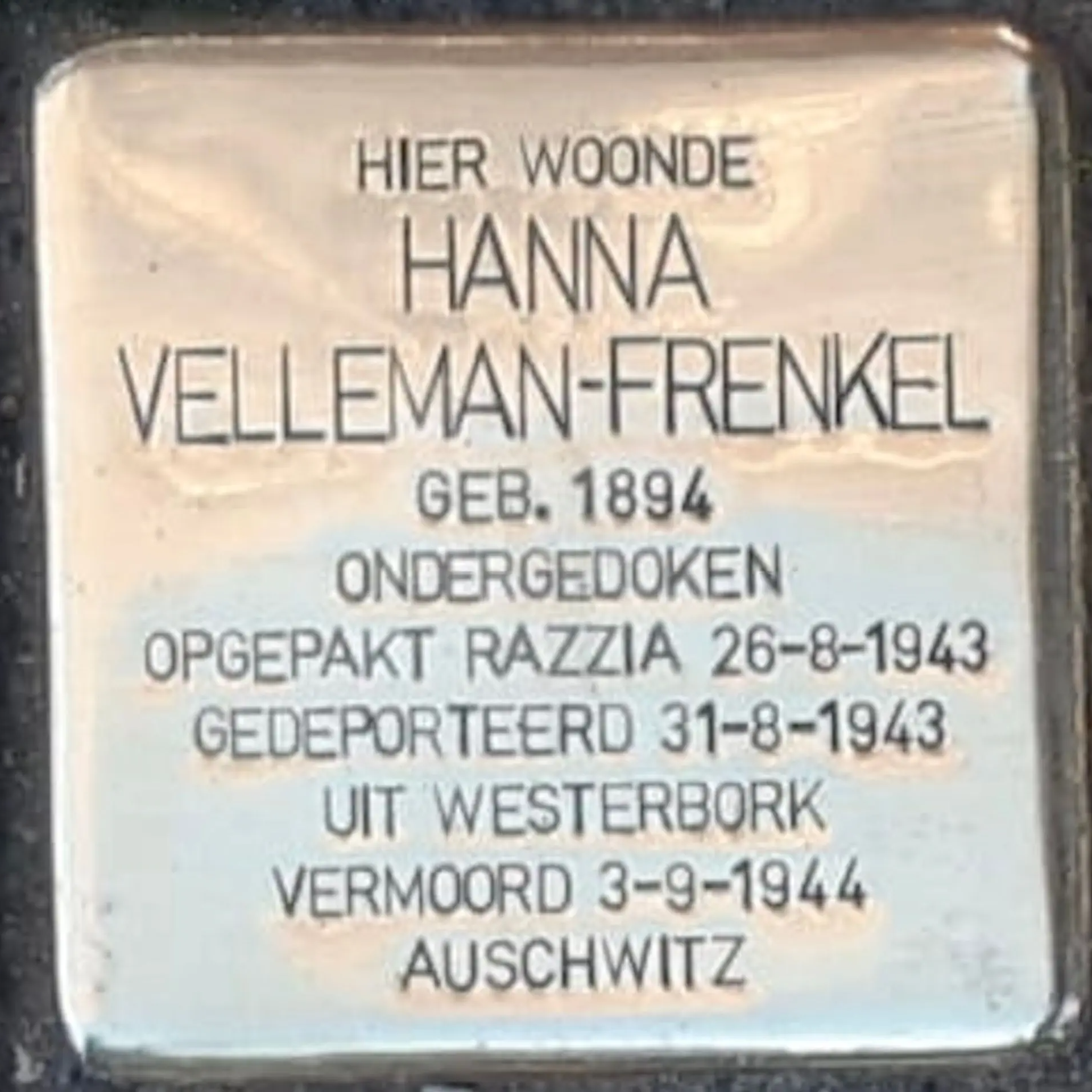 Struikelsteen voor Hanna Velleman-Frenkel