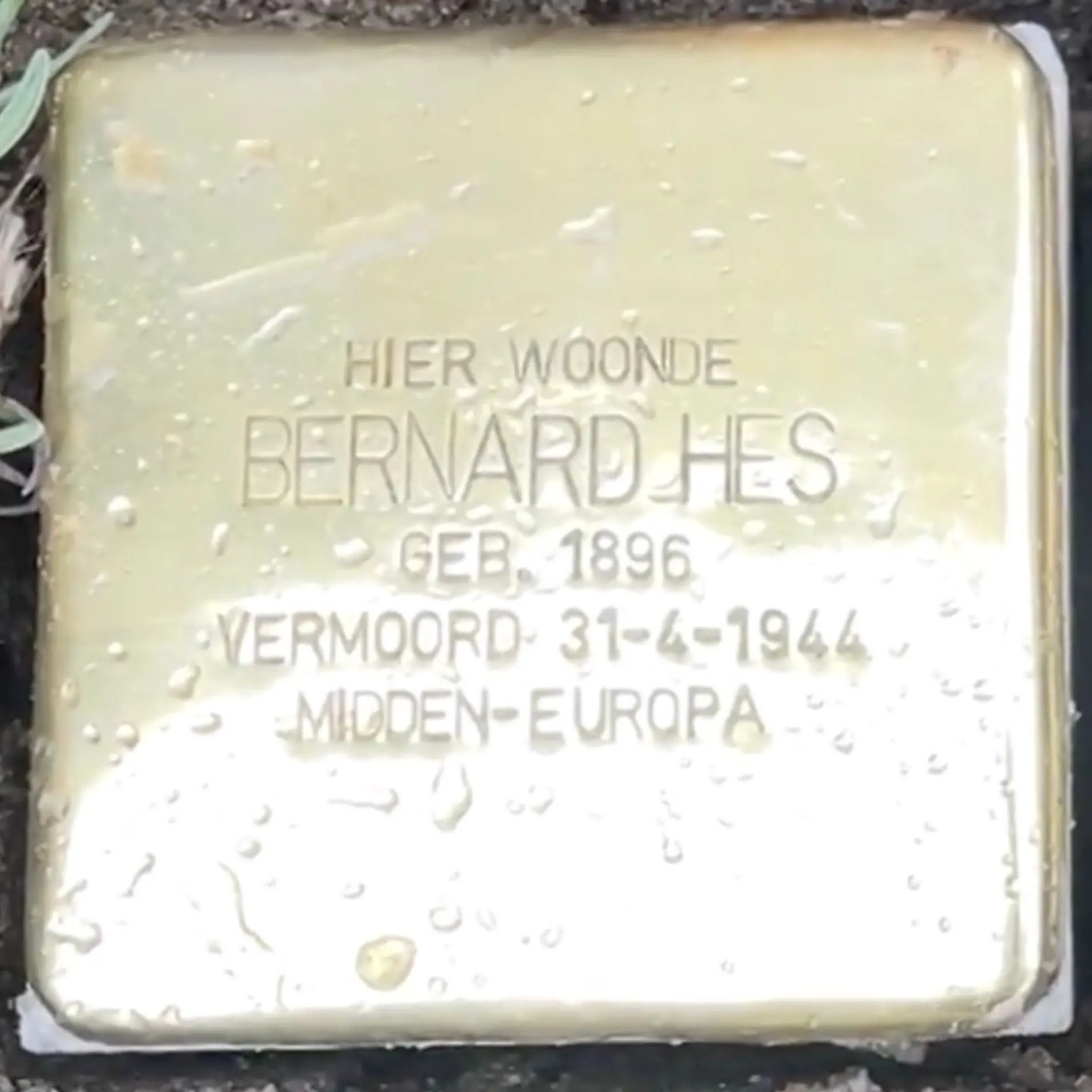 Struikelsteen voor Bernard Hes
