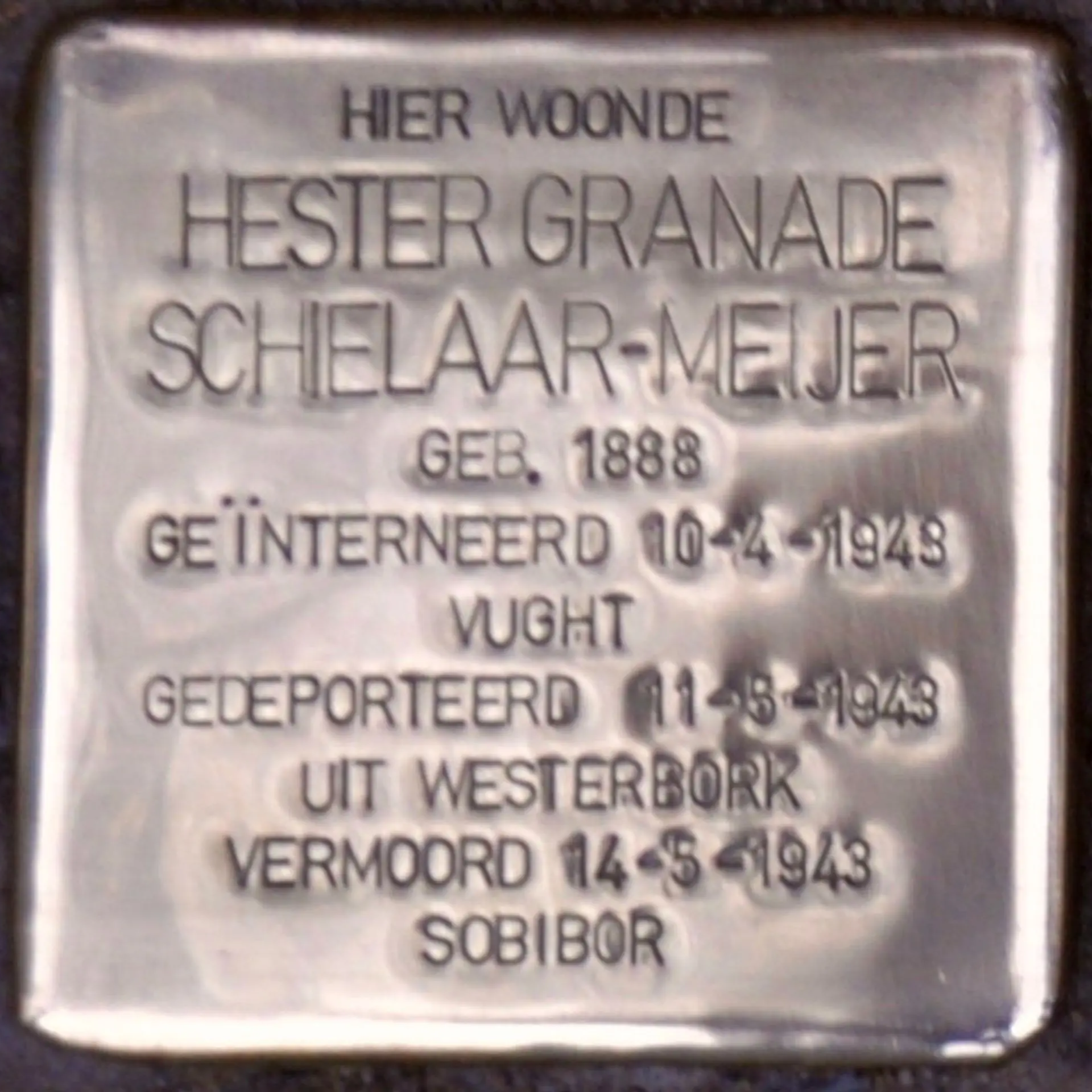 Struikelsteen voor Hester Granade Schielaar-Meijer