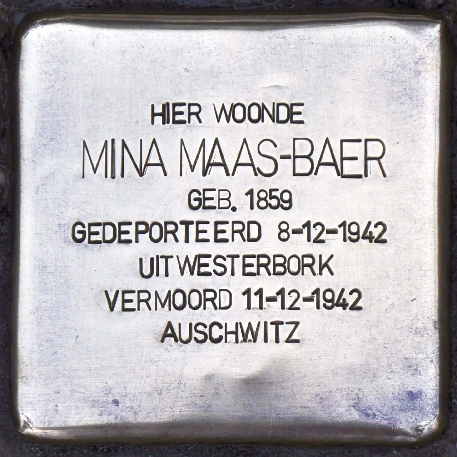 Struikelsteen voor Mina Maas-Baer
